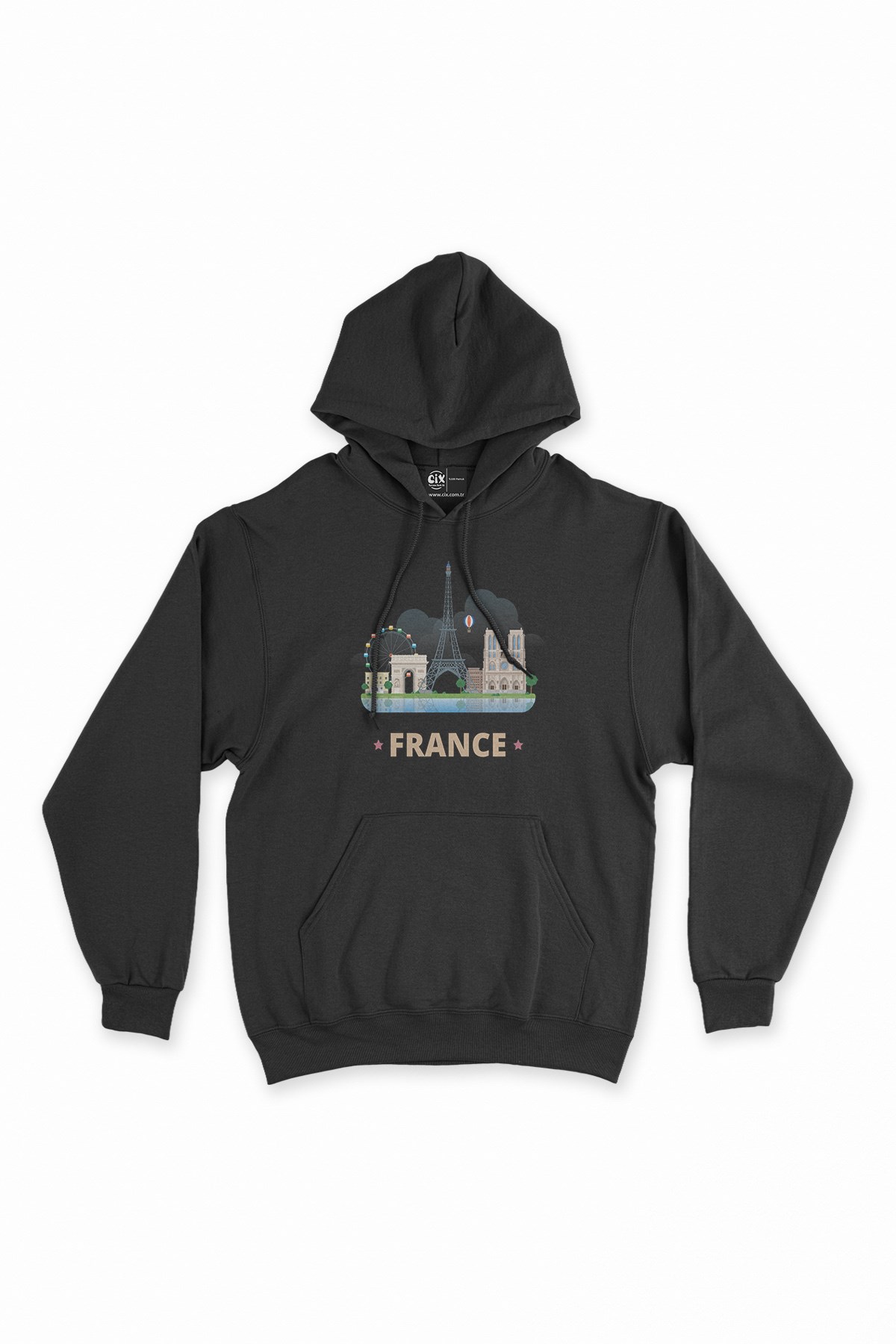 Fransa Siyah Kapşonlu Sweatshirt Hoodie