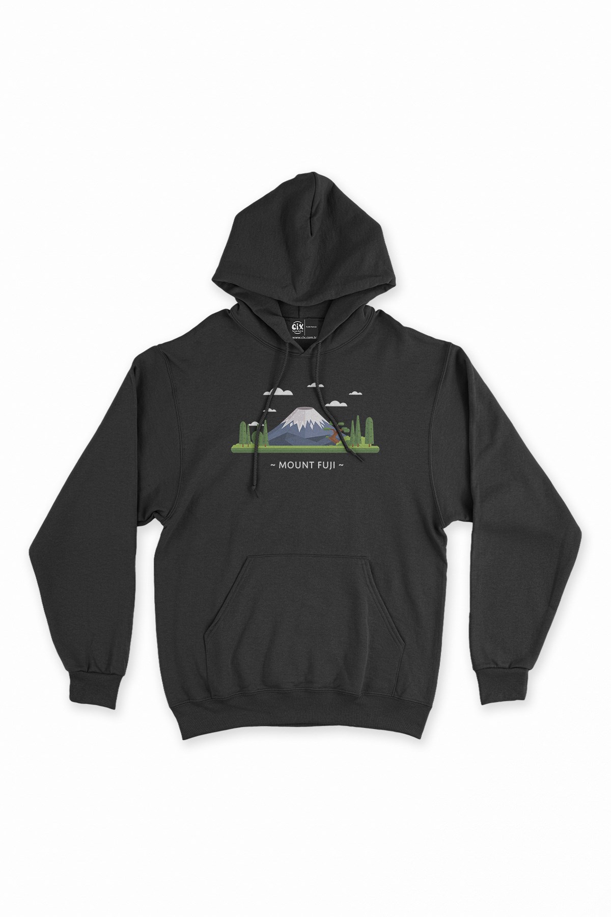 Fuji Dağı Siyah Kapşonlu Sweatshirt Hoodie