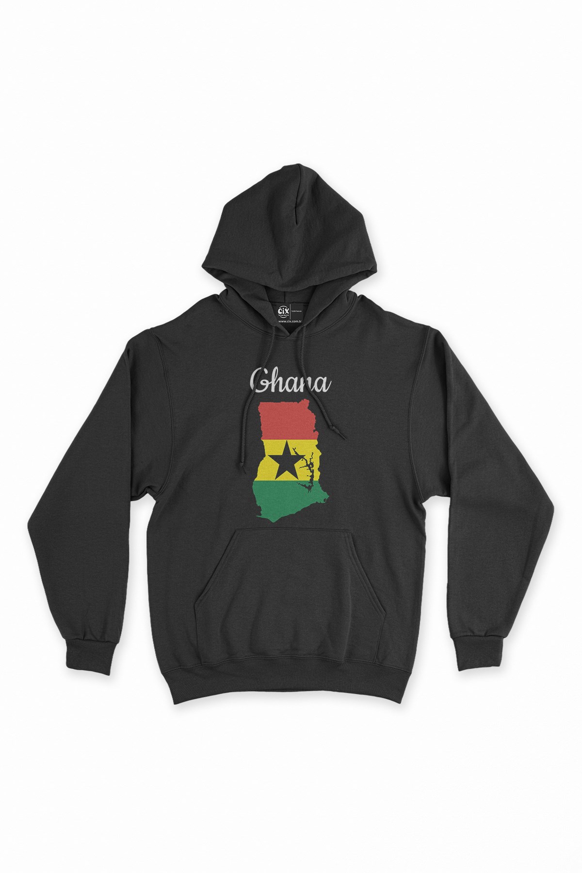 Gana Haritalı ve Bayraklı Siyah Kapşonlu Sweatshirt Hoodie
