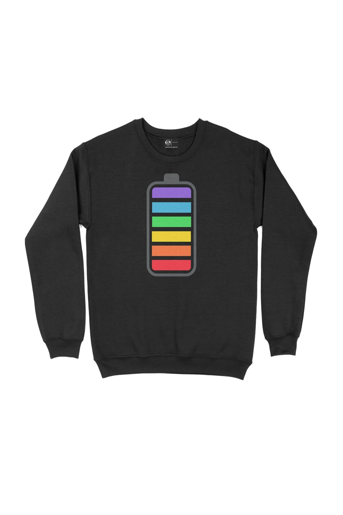 Gökkuşağı Renkli Batarya Siyah Sweatshirt
