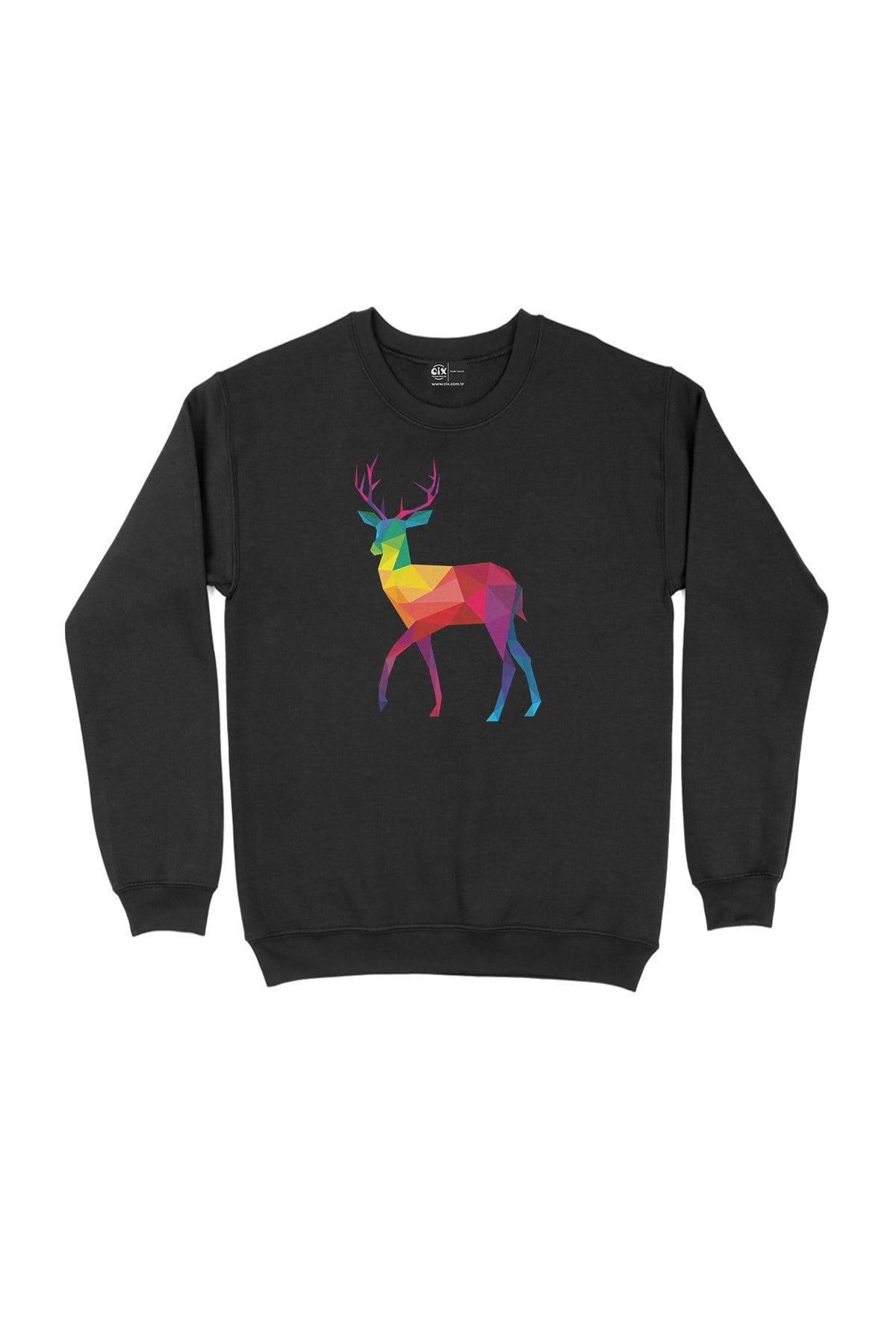 Gökkuşağı Renkli Polygon Geyik Sweatshirt