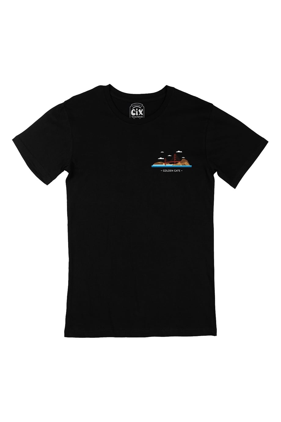 Golden Gate Cep Logo Tasarımlı Siyah Tişört