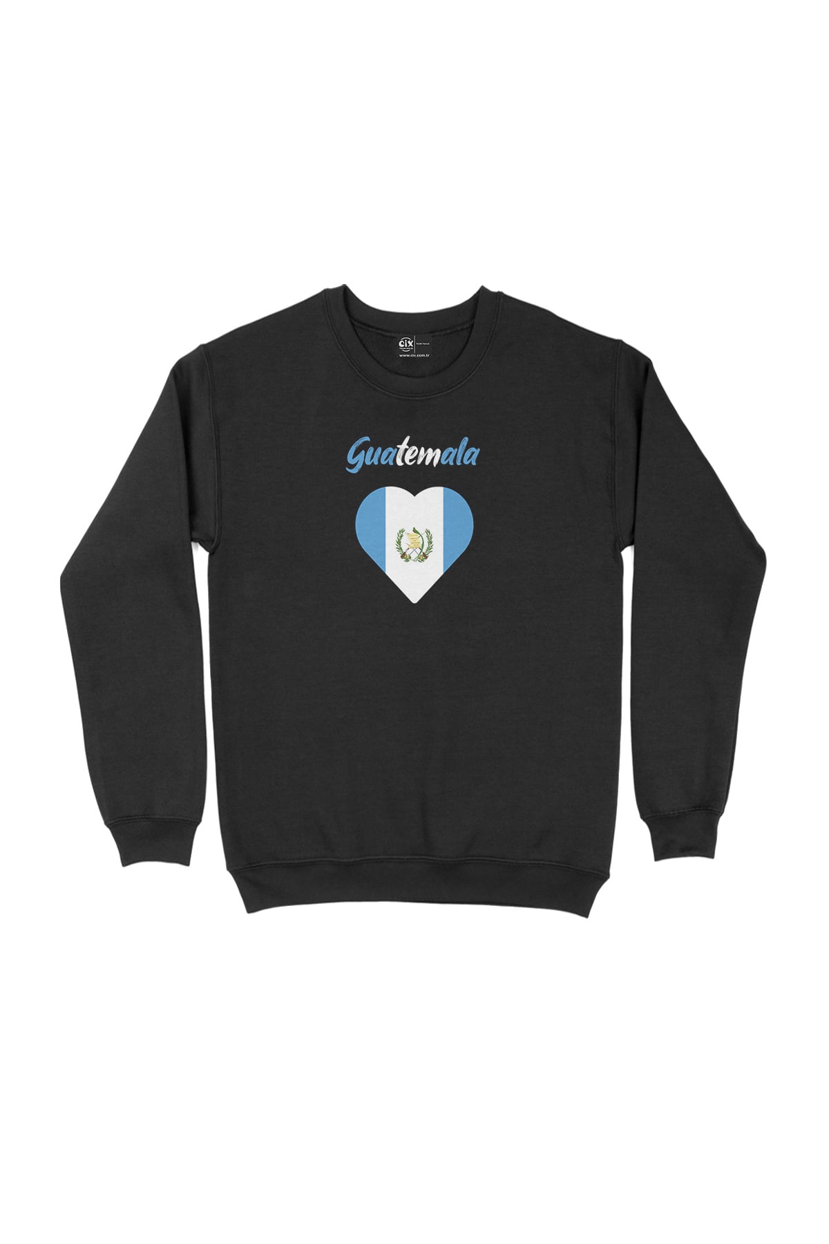 Guatemala Bayraklı Kalpli Siyah Sweatshirt