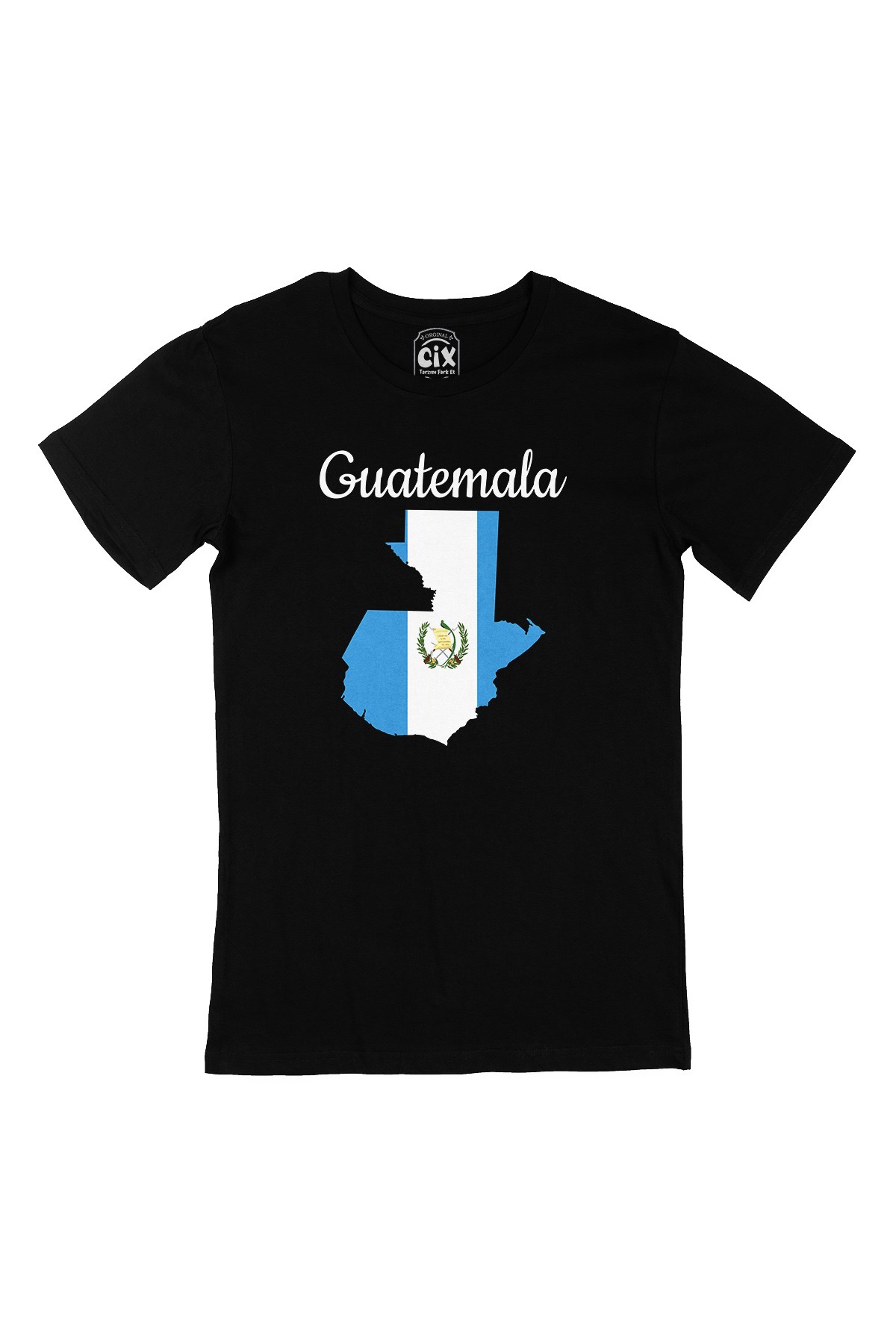 Guatemala Haritalı ve Bayraklı Siyah Tişört