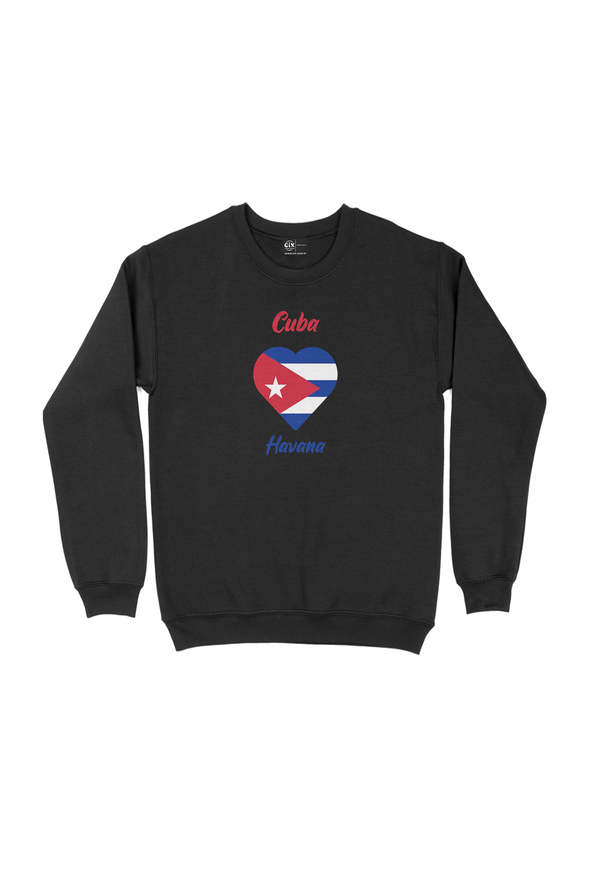 Havana Küba Bayraklı Kalpli Siyah Sweatshirt