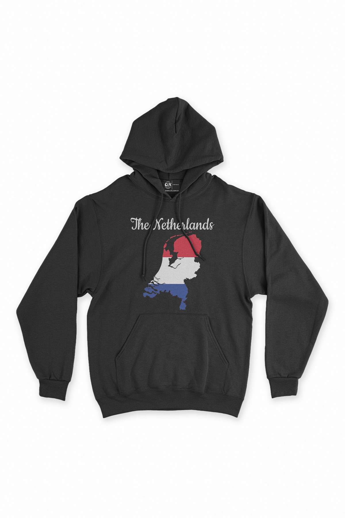 Hollanda Haritalı ve Bayraklı Siyah Kapşonlu Sweatshirt Hoodie