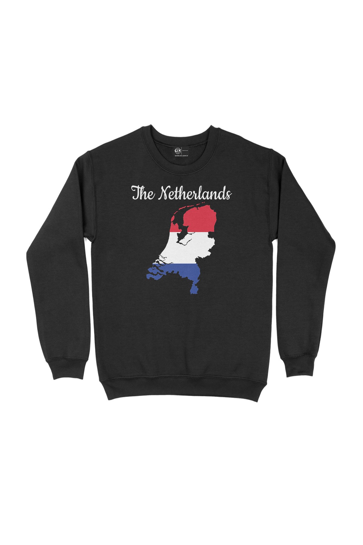 Hollanda Haritalı ve Bayraklı Siyah Sweatshirt
