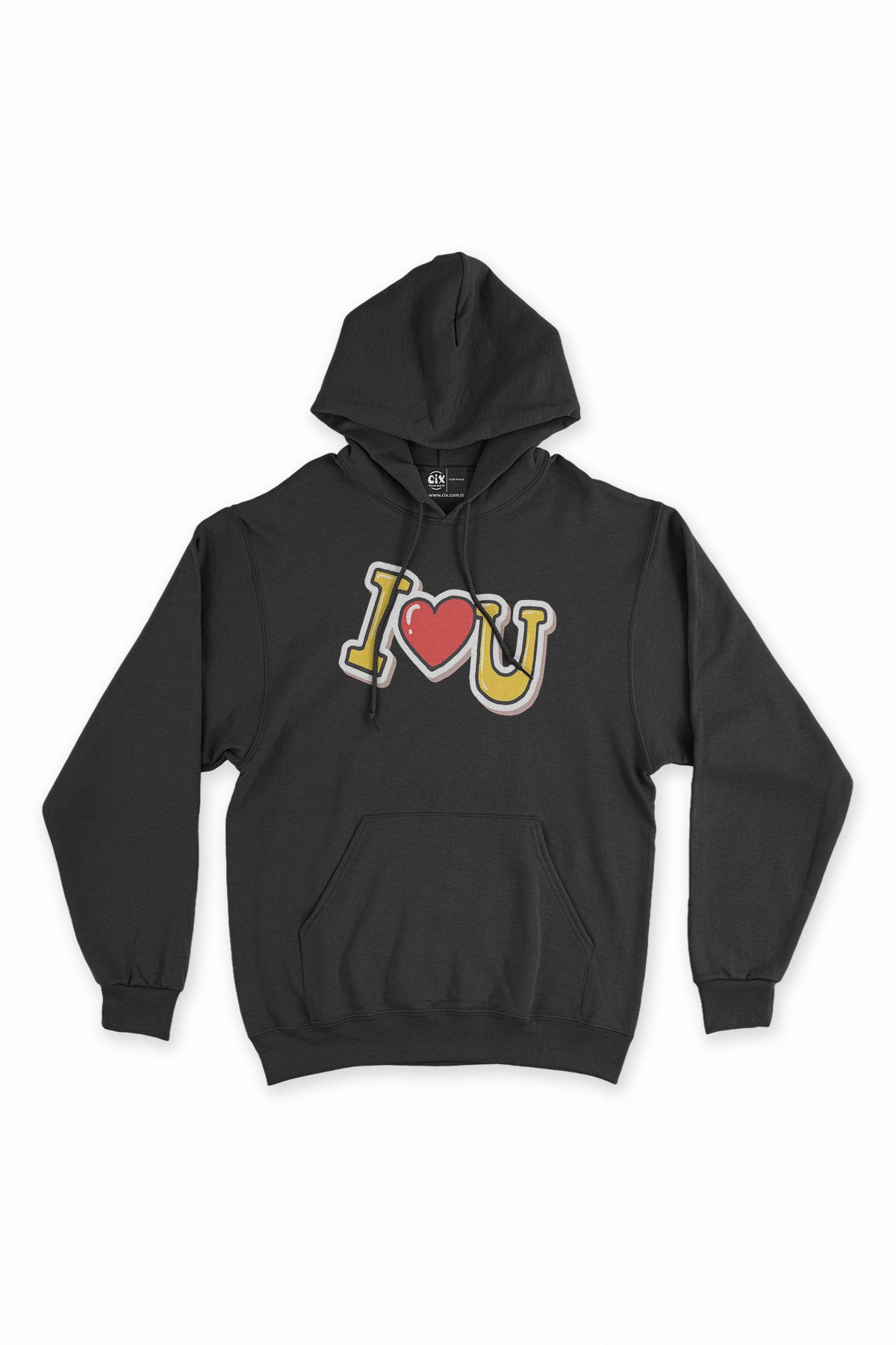 I Love You Siyah Kapşonlu Sweatshirt Hoodie
