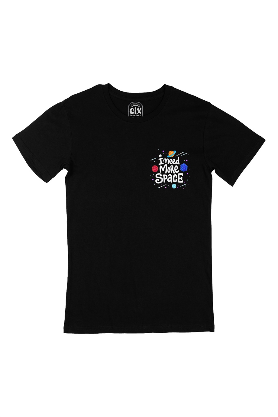 I Need More Space Cep Logo Tasarımlı Siyah Tişört