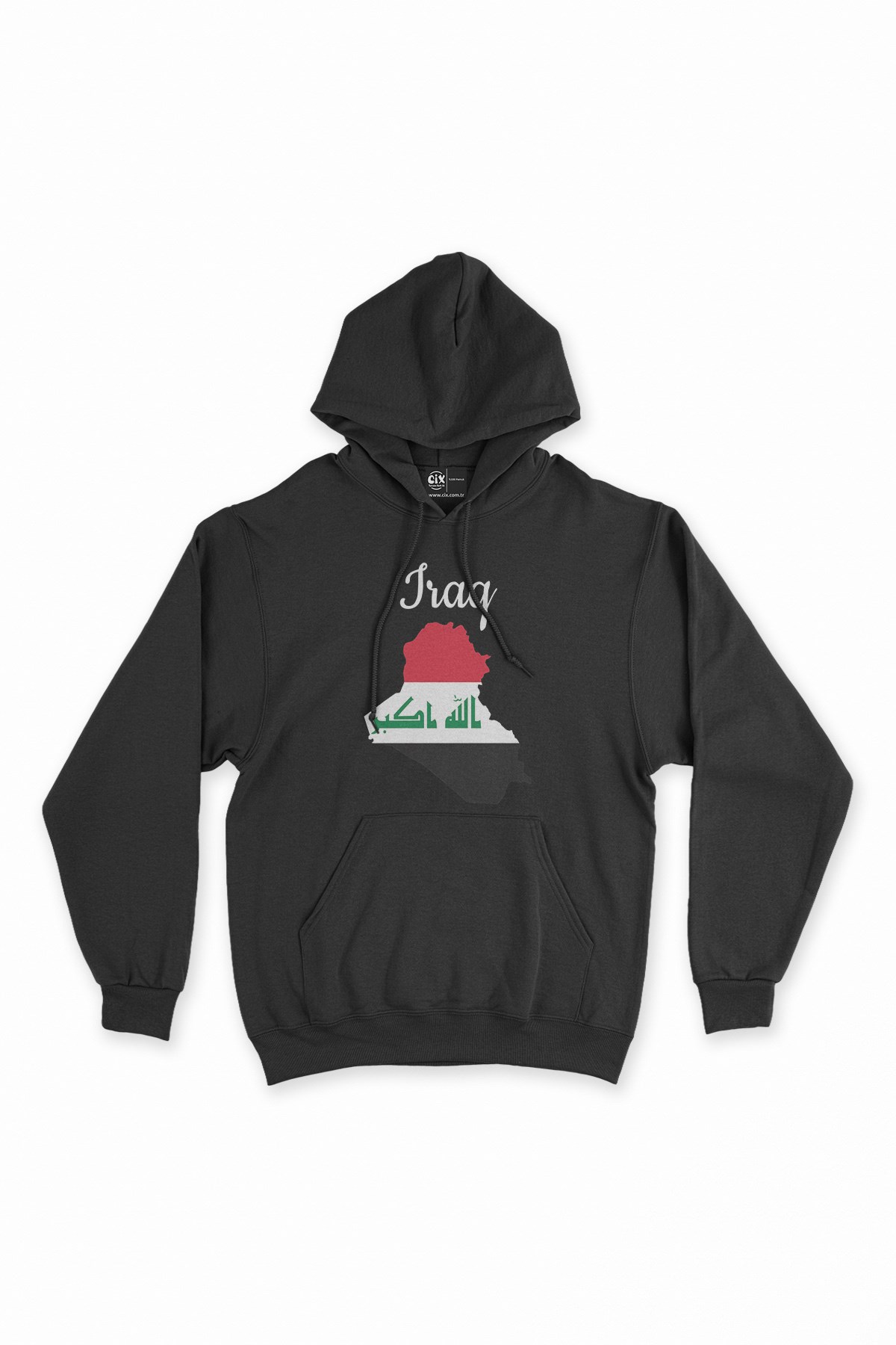 Irak Haritalı ve Bayraklı Siyah Kapşonlu Sweatshirt Hoodie