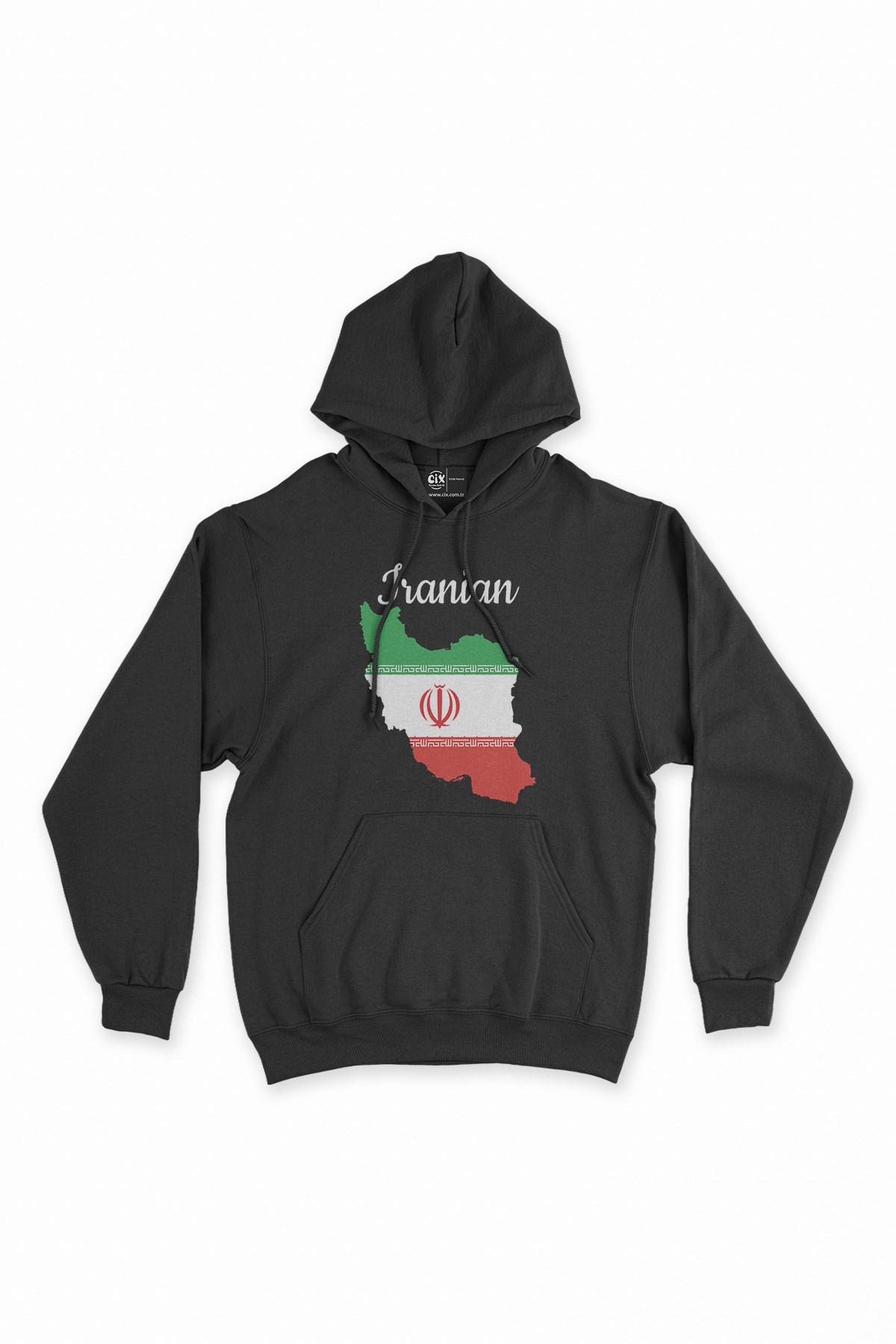 İran Haritalı ve Bayraklı Siyah Kapşonlu Sweatshirt Hoodie