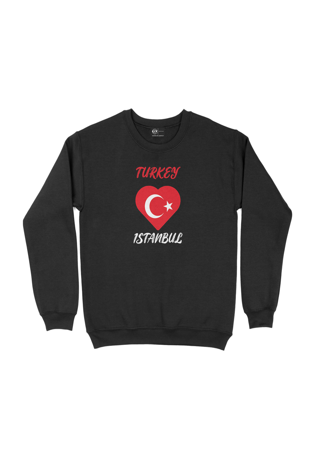 İstanbul Türkiye Bayraklı Kalpli Siyah Sweatshirt