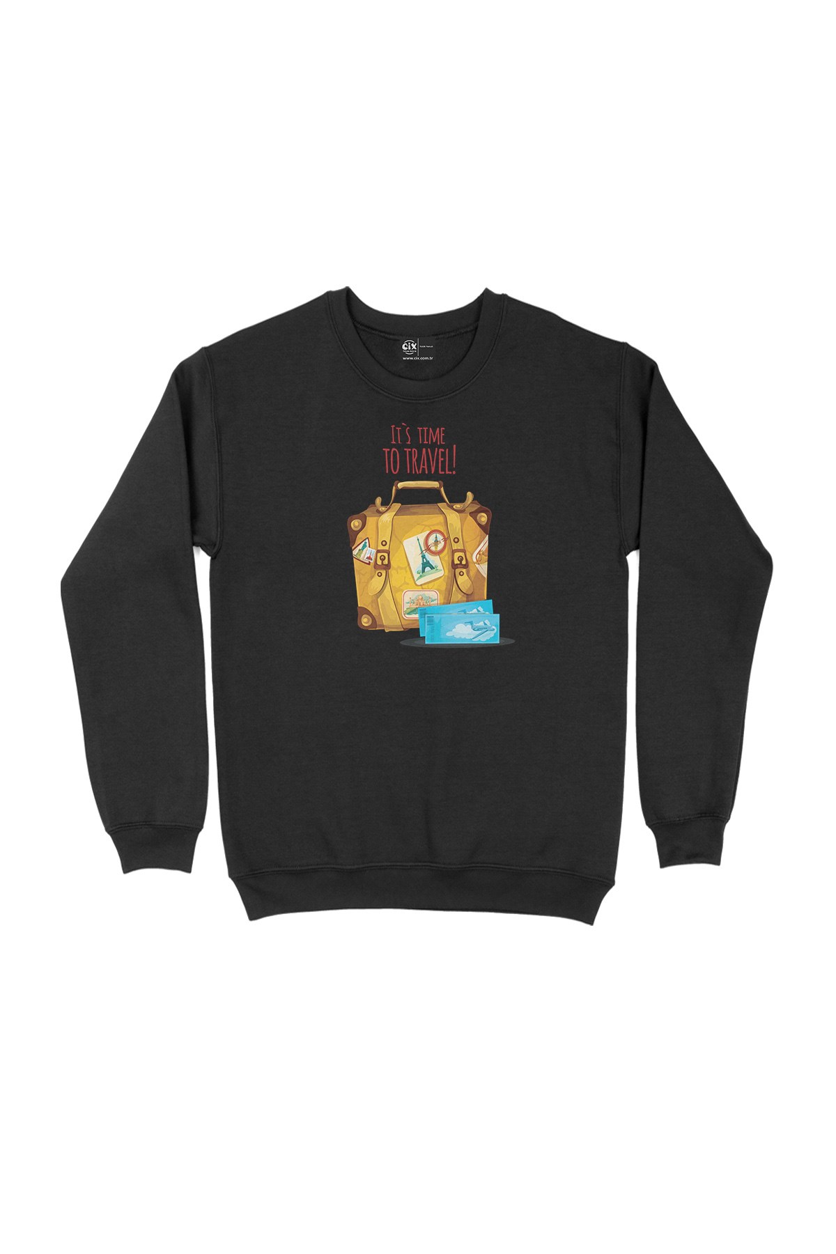 It Is Time To Travel Siyah Sweatshirt