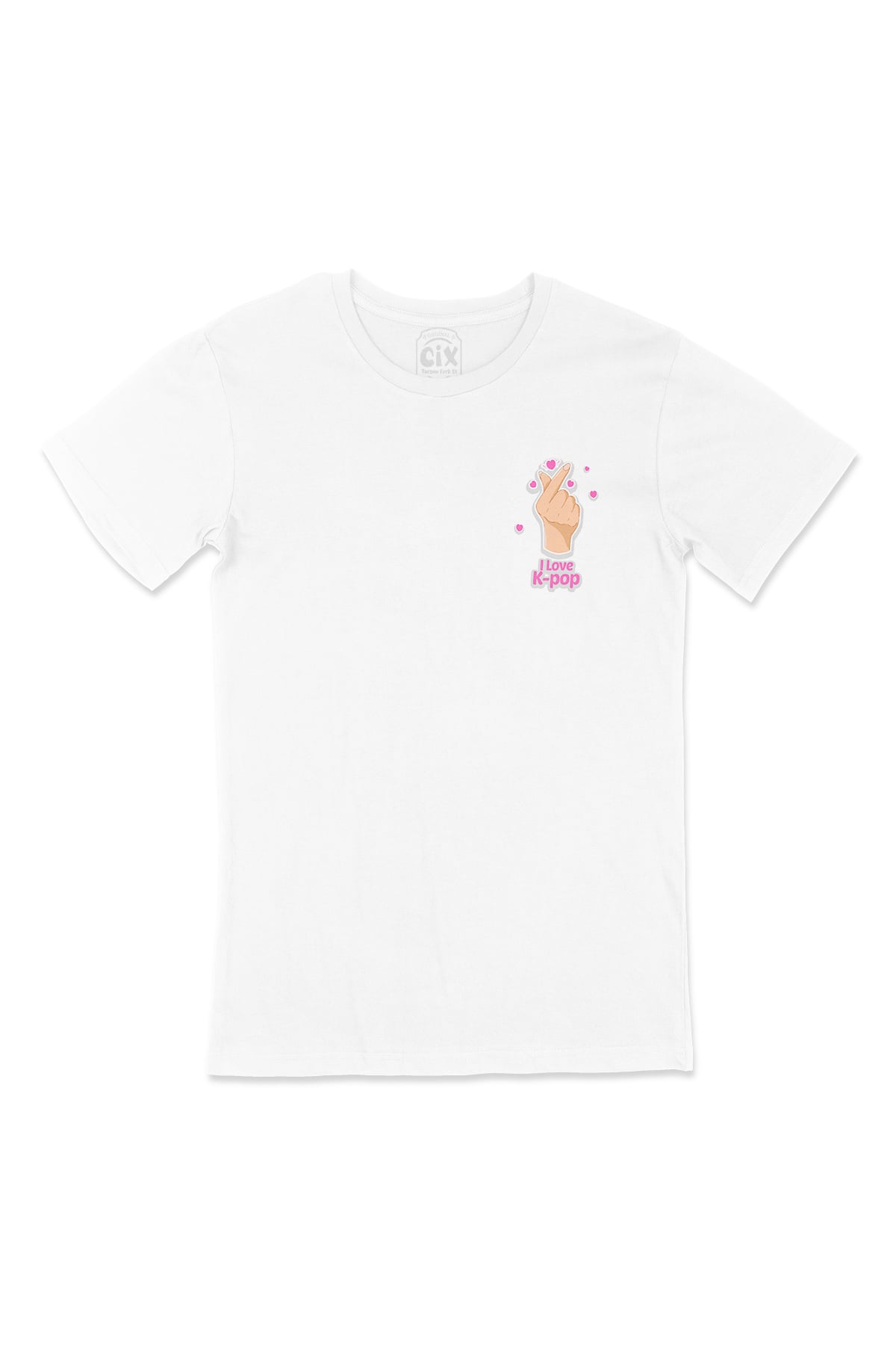 K Pop Finger Heart Cep Logo Tasarımlı Beyaz Tişört