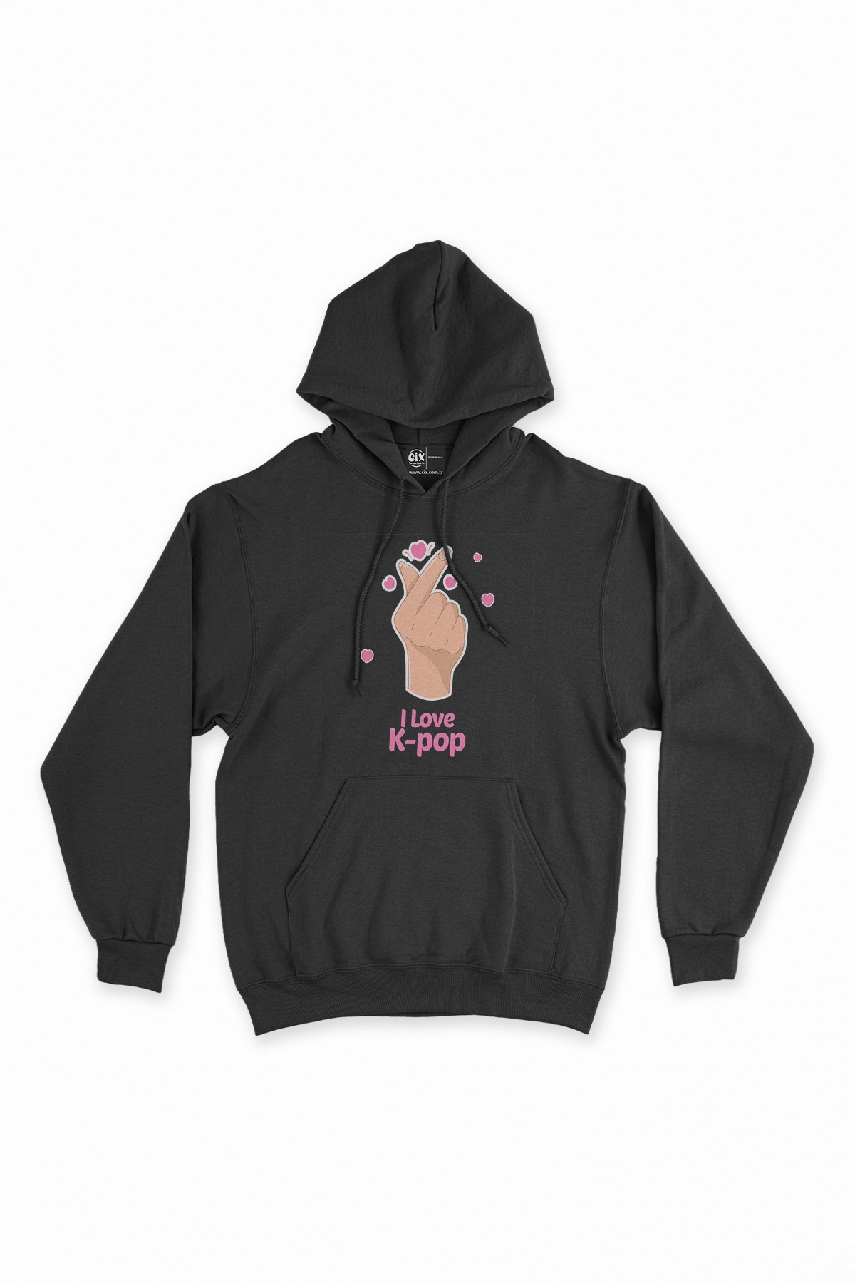 K Pop Finger Heart Siyah Kapşonlu Sweatshirt Hoodie