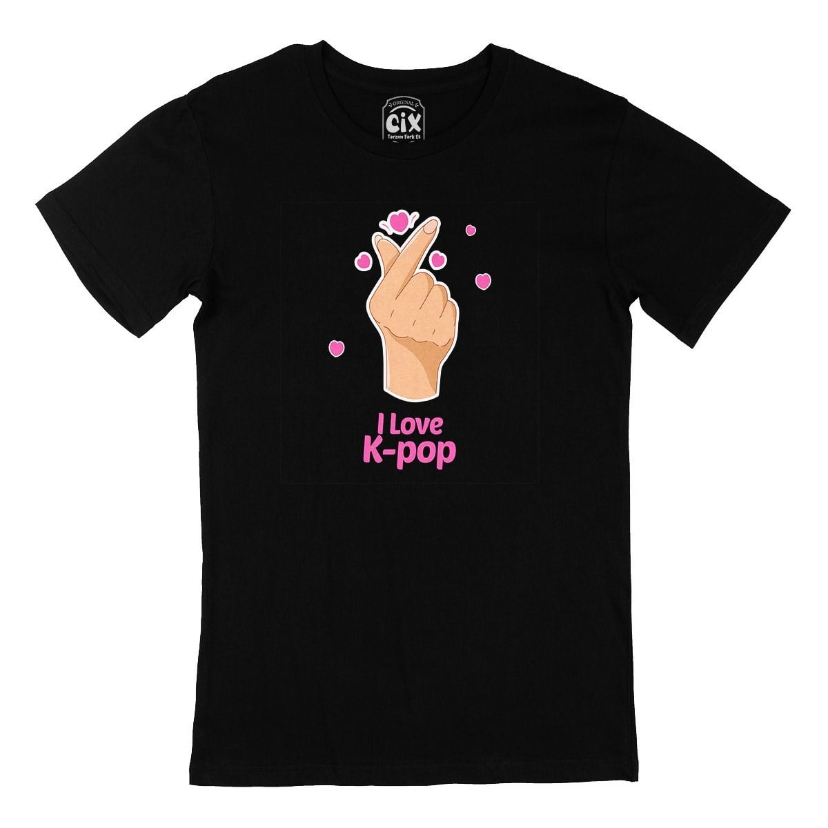 K Pop Finger Heart Siyah Tişört