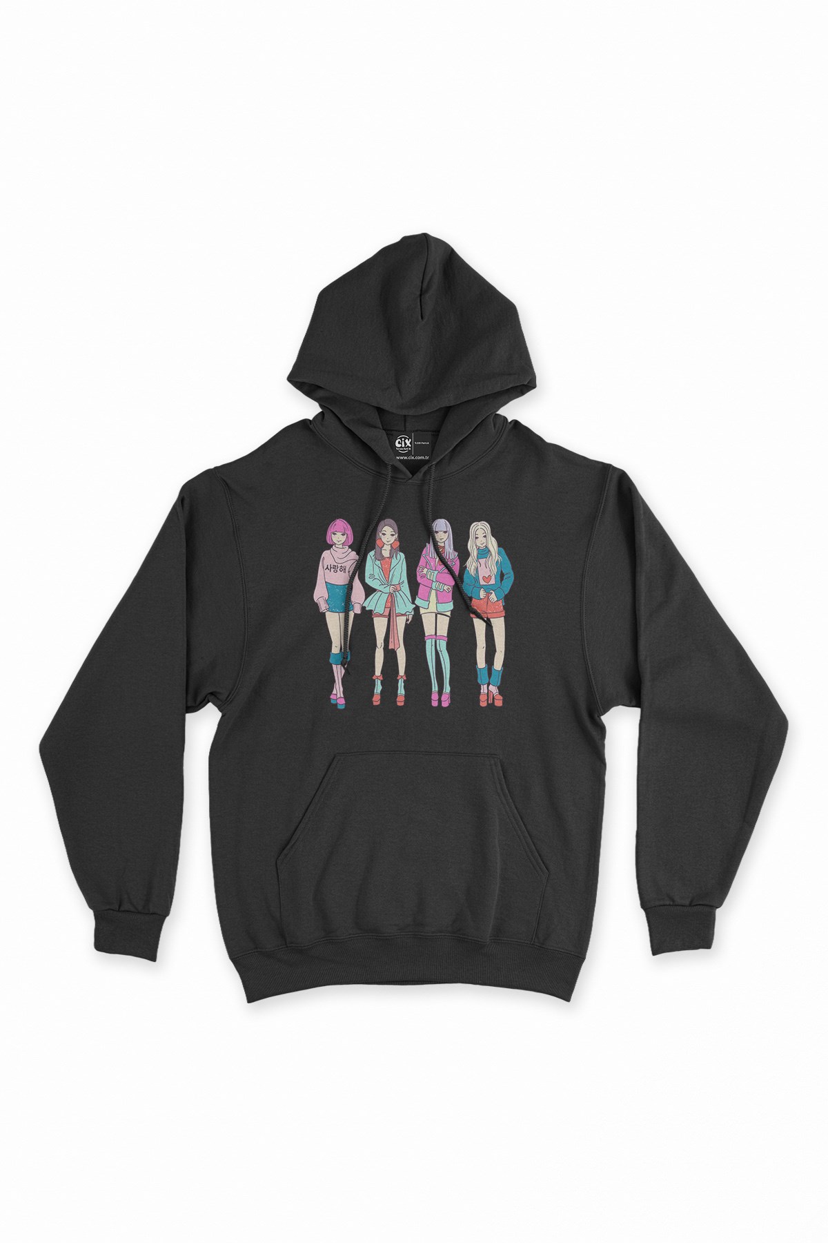K-Pop Girls Siyah Kapşonlu Sweatshirt Hoodie