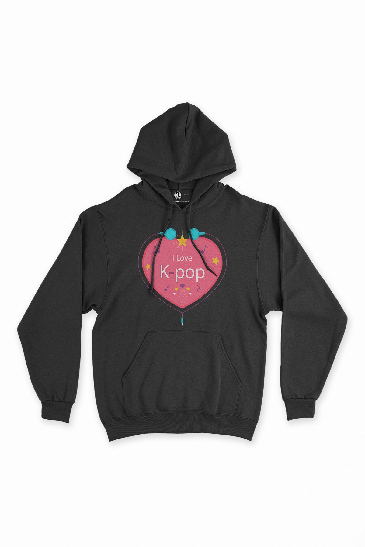 K Pop Kalpli Siyah Kapşonlu Sweatshirt Hoodie