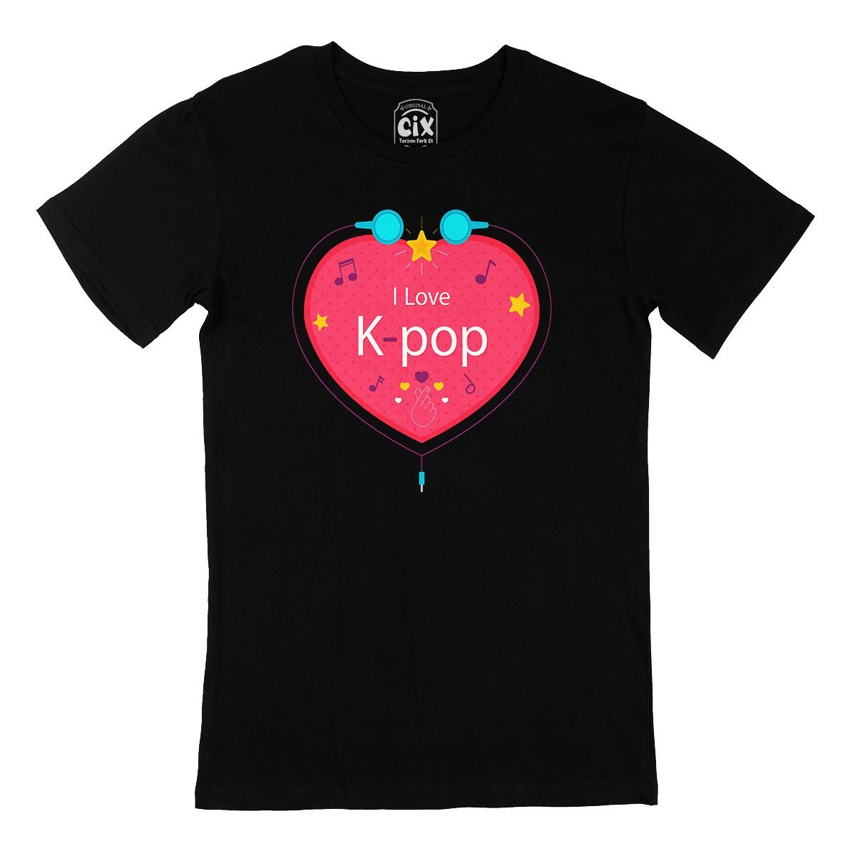 K Pop Kalpli Siyah Tişört