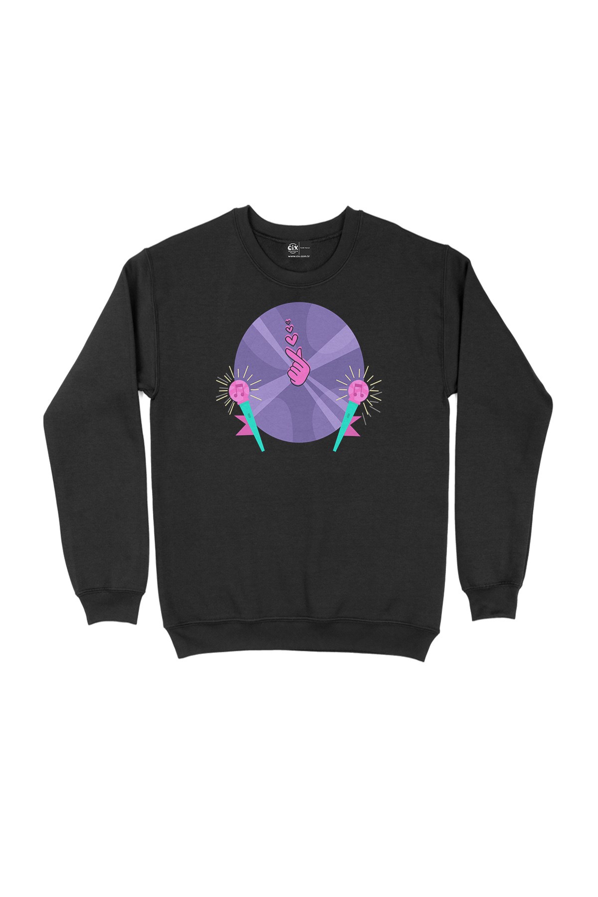 K-Pop Mikrofonlu Siyah Sweatshirt