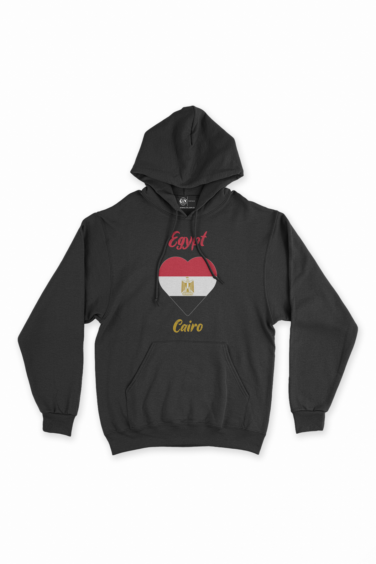 Kahire Mısır Bayraklı Kalpli Siyah Sweatshirt Hoodie
