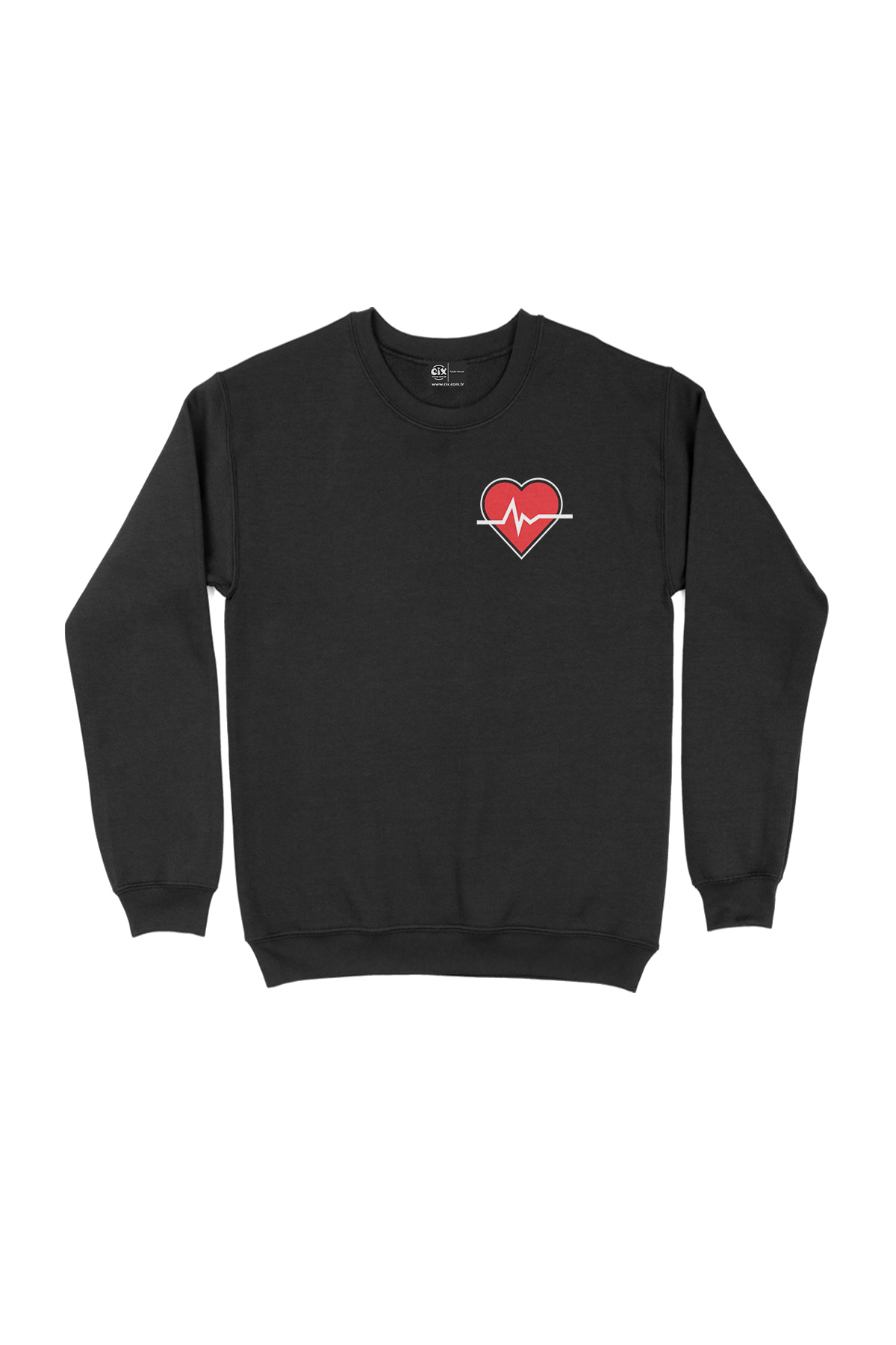 Kalp Ritim Tasarım Siyah Sweatshirt