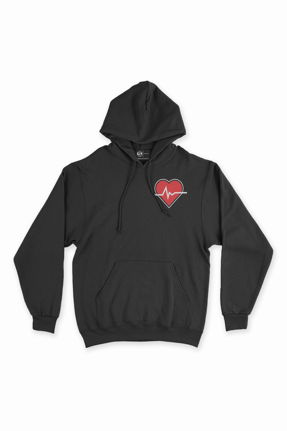 Kalp Ritim Tasarım Siyah Sweatshirt Hoodie