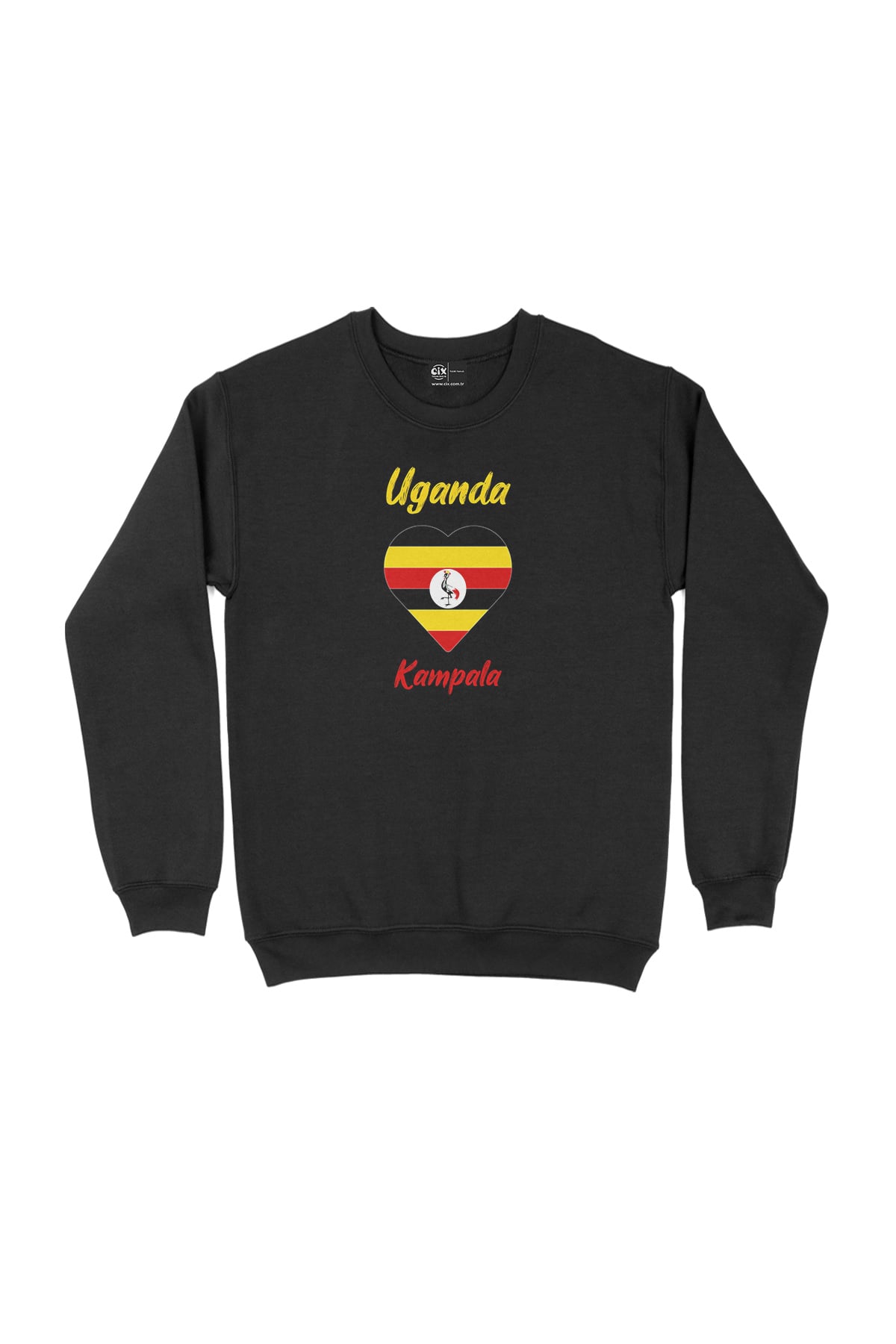 Kampala Uganda Bayraklı Kalpli Siyah Sweatshirt