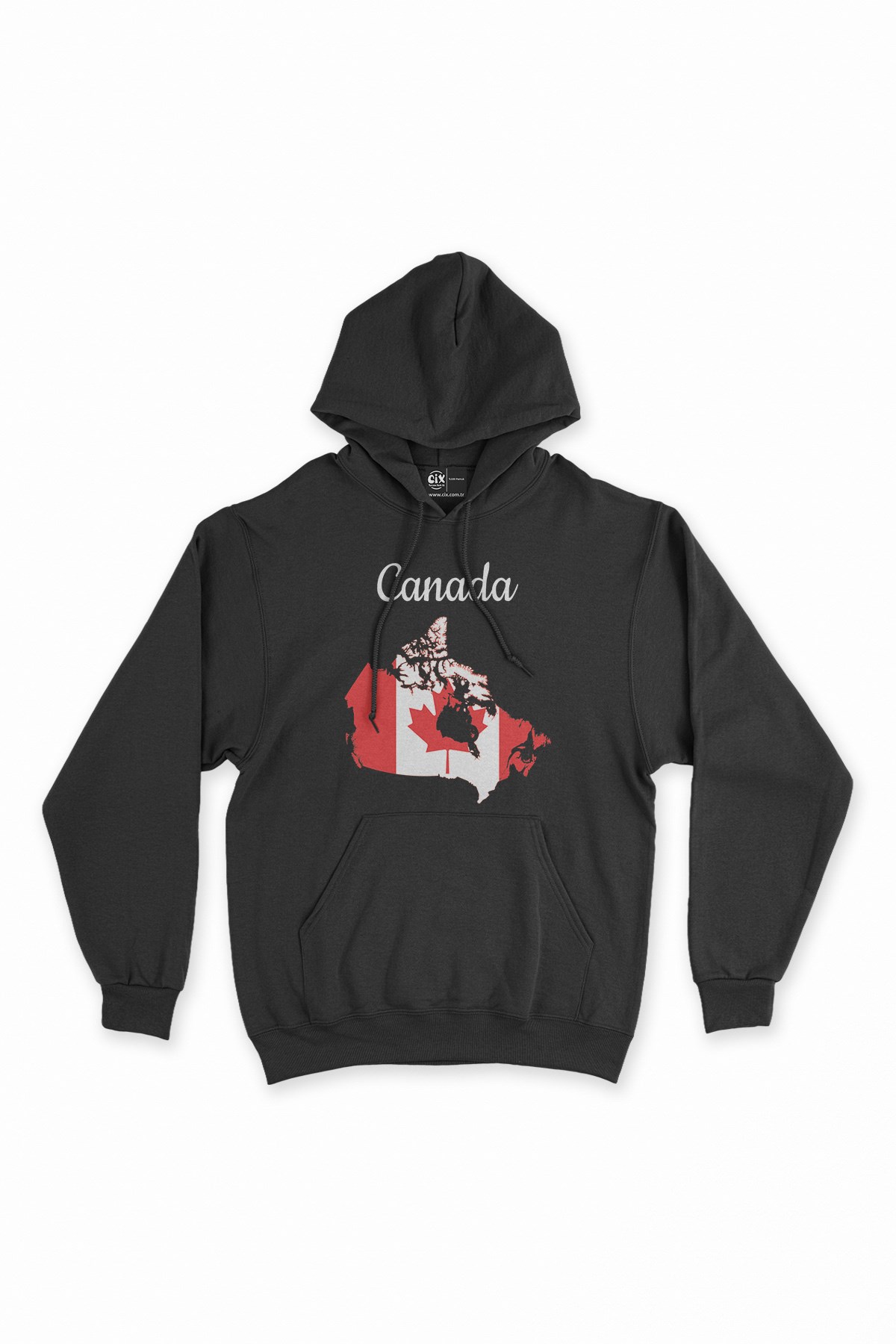 Kanada Haritalı ve Bayraklı Siyah Kapşonlu Sweatshirt Hoodie