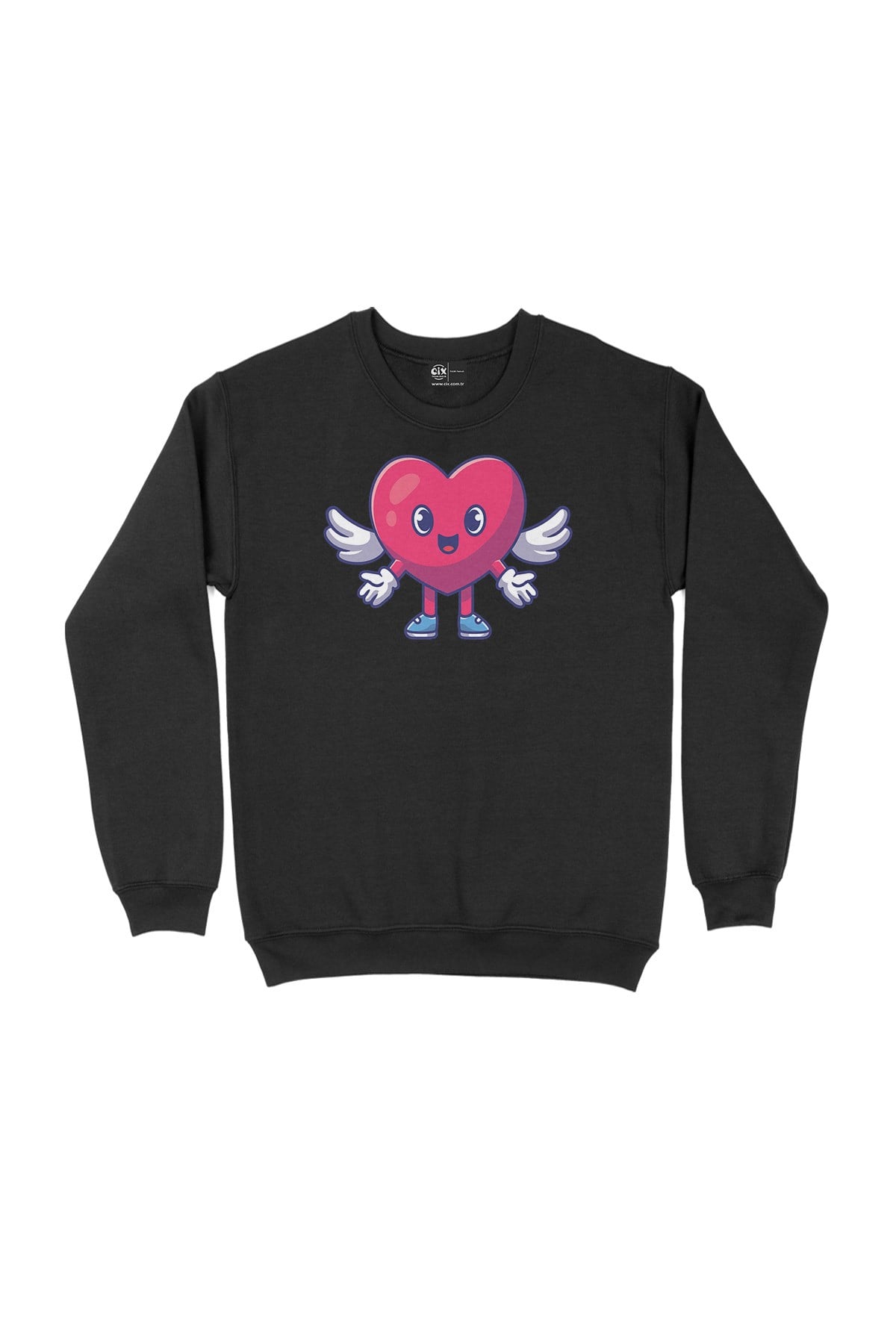 Kanatlı Melek Kalp Siyah Sweatshirt
