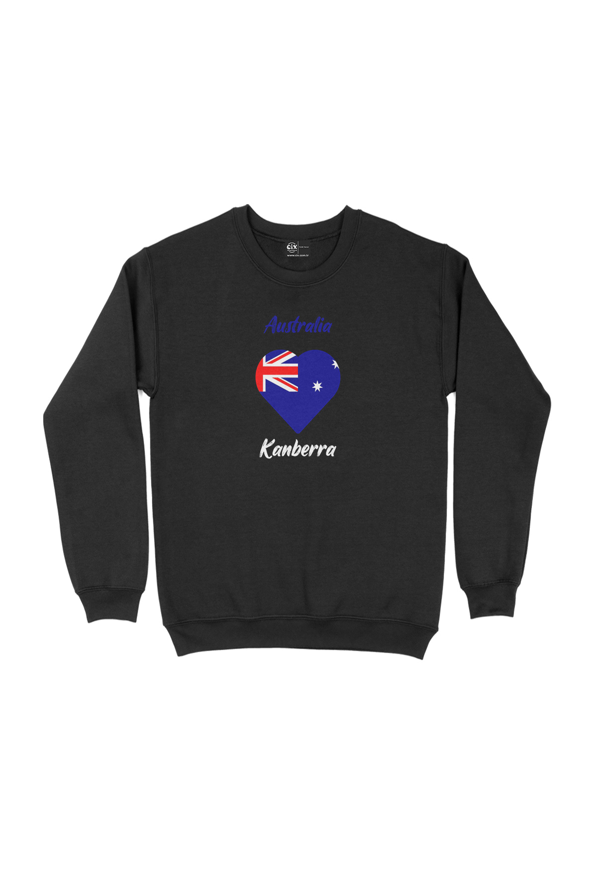 Kanberra Avusturalya Bayraklı Kalpli Siyah Sweatshirt