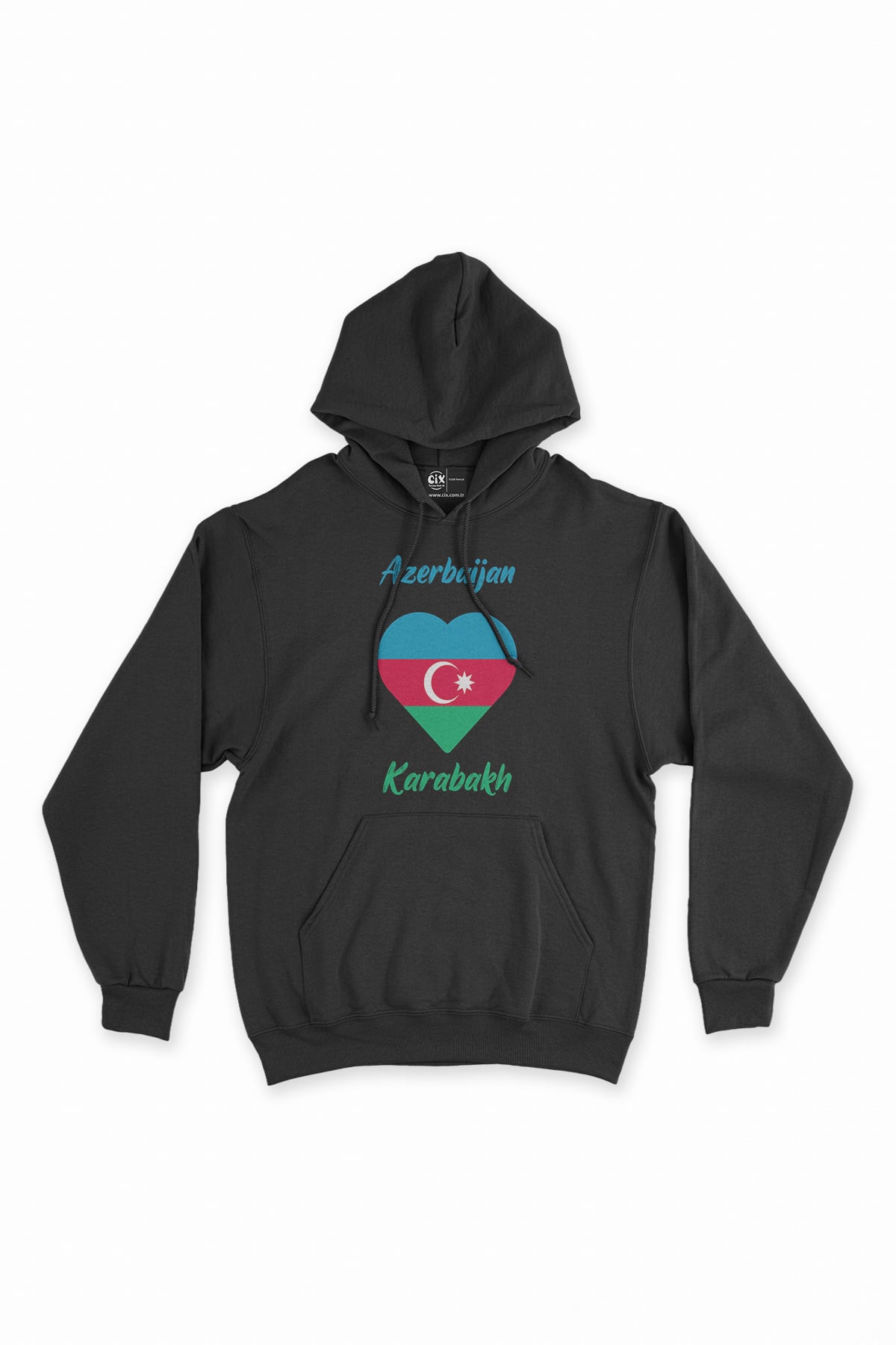 Karabağ Azerbaycan Bayraklı Kalpli Siyah Sweatshirt Hoodie