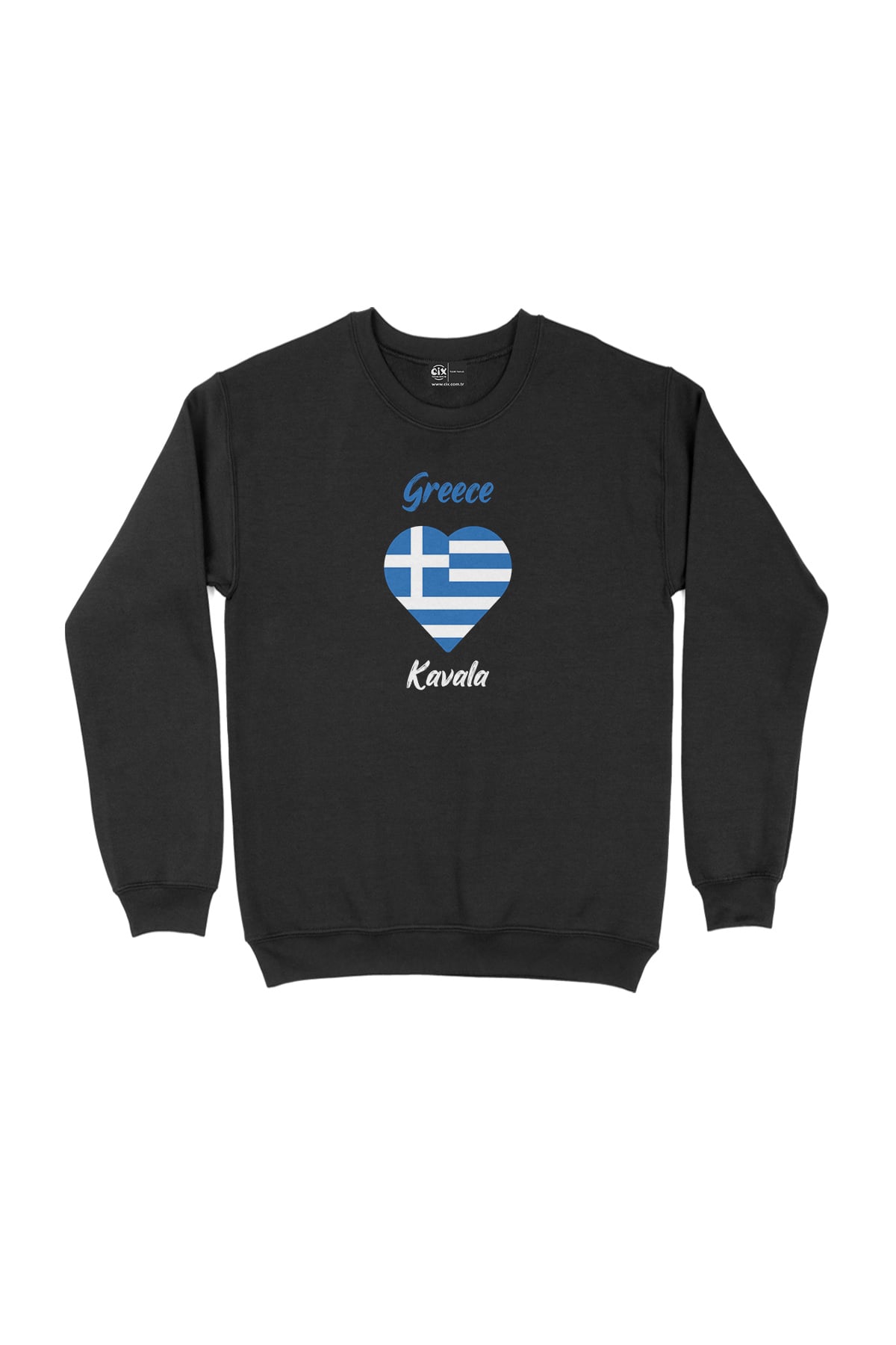 Kavala Yunanistan Bayraklı Kalpli Siyah Sweatshirt