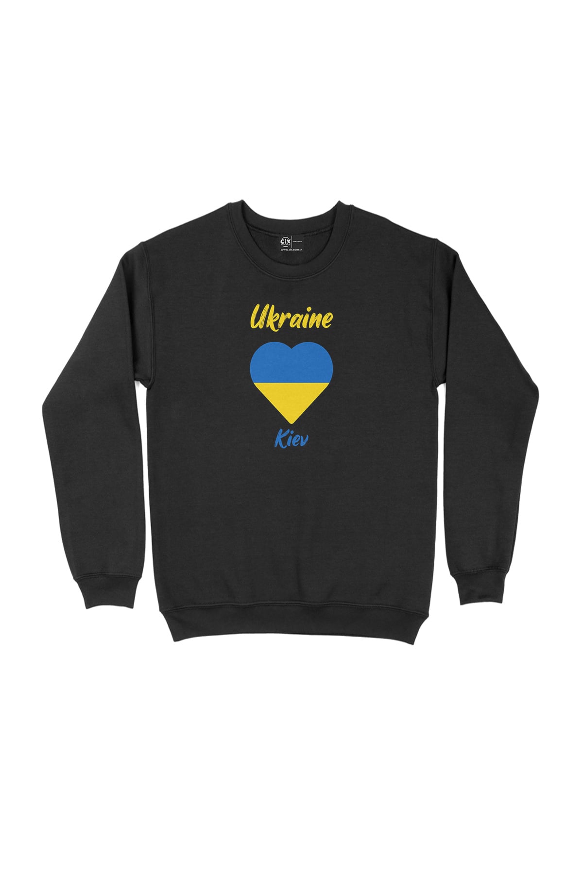 Kiev Ukrayna Bayraklı Kalpli Siyah Sweatshirt