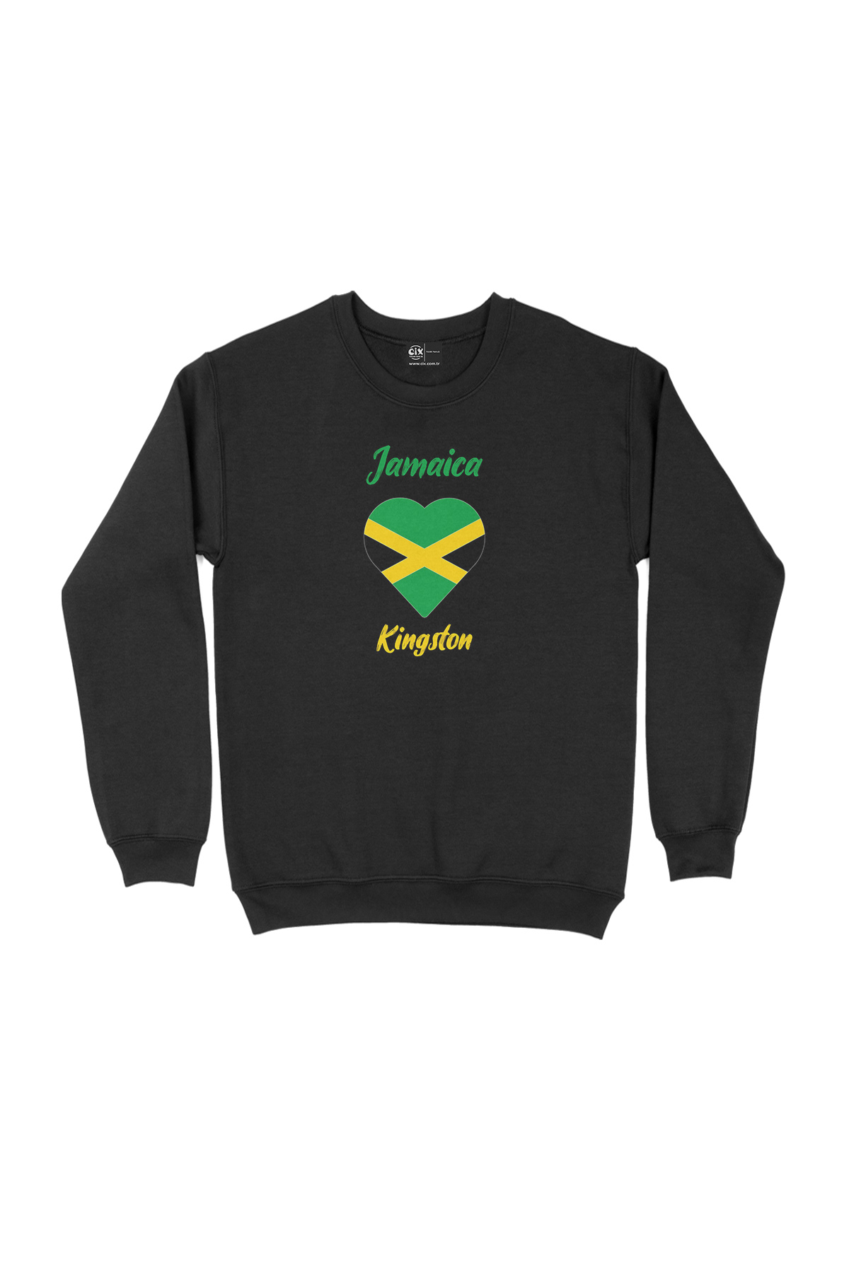 Kingston Jamaika Bayraklı Kalpli Siyah Sweatshirt