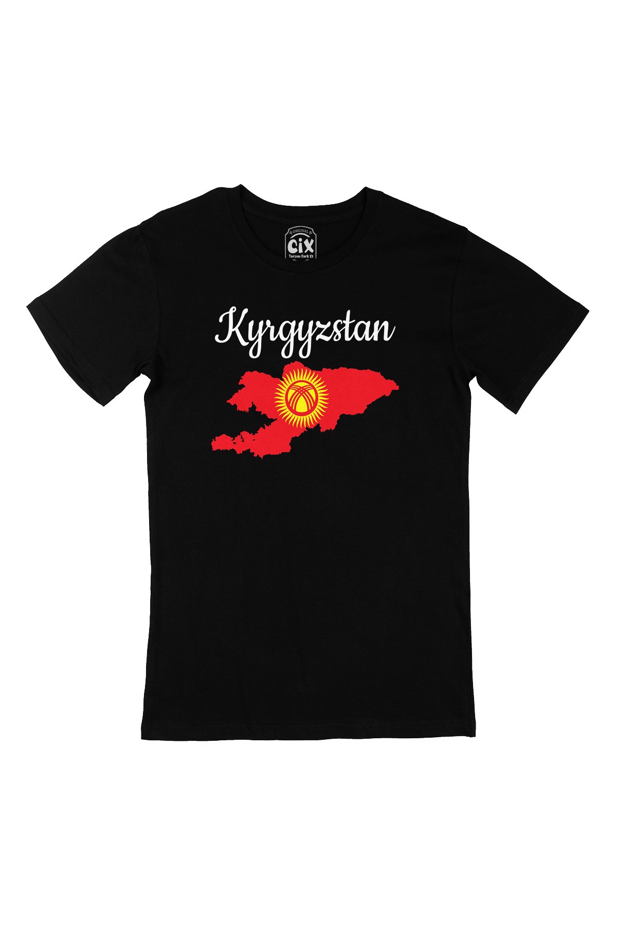 Kırgızistan Haritalı ve Bayraklı Siyah Tişört