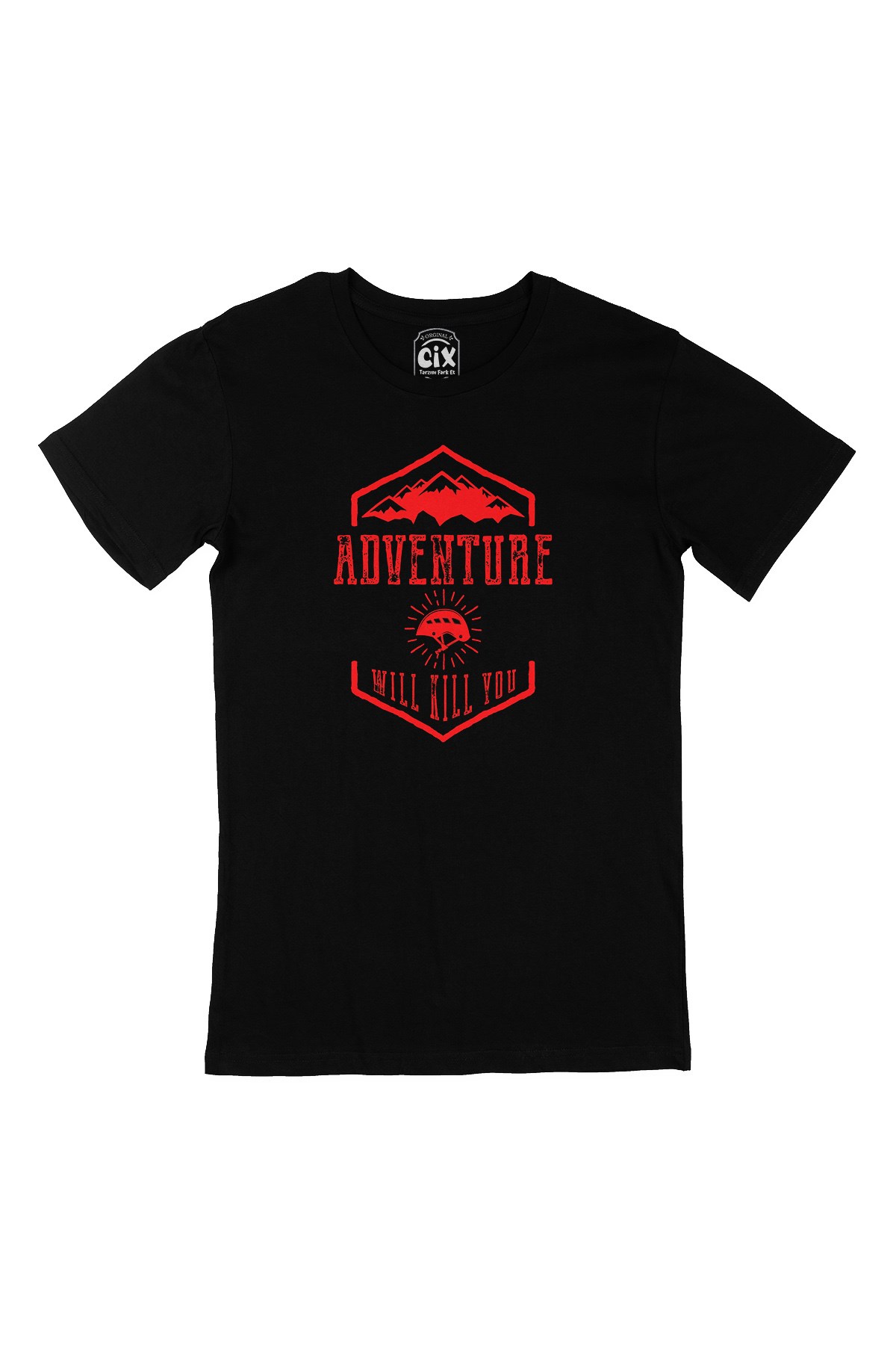 Kırmızı Adventure Will Kill You Siyah Tişört