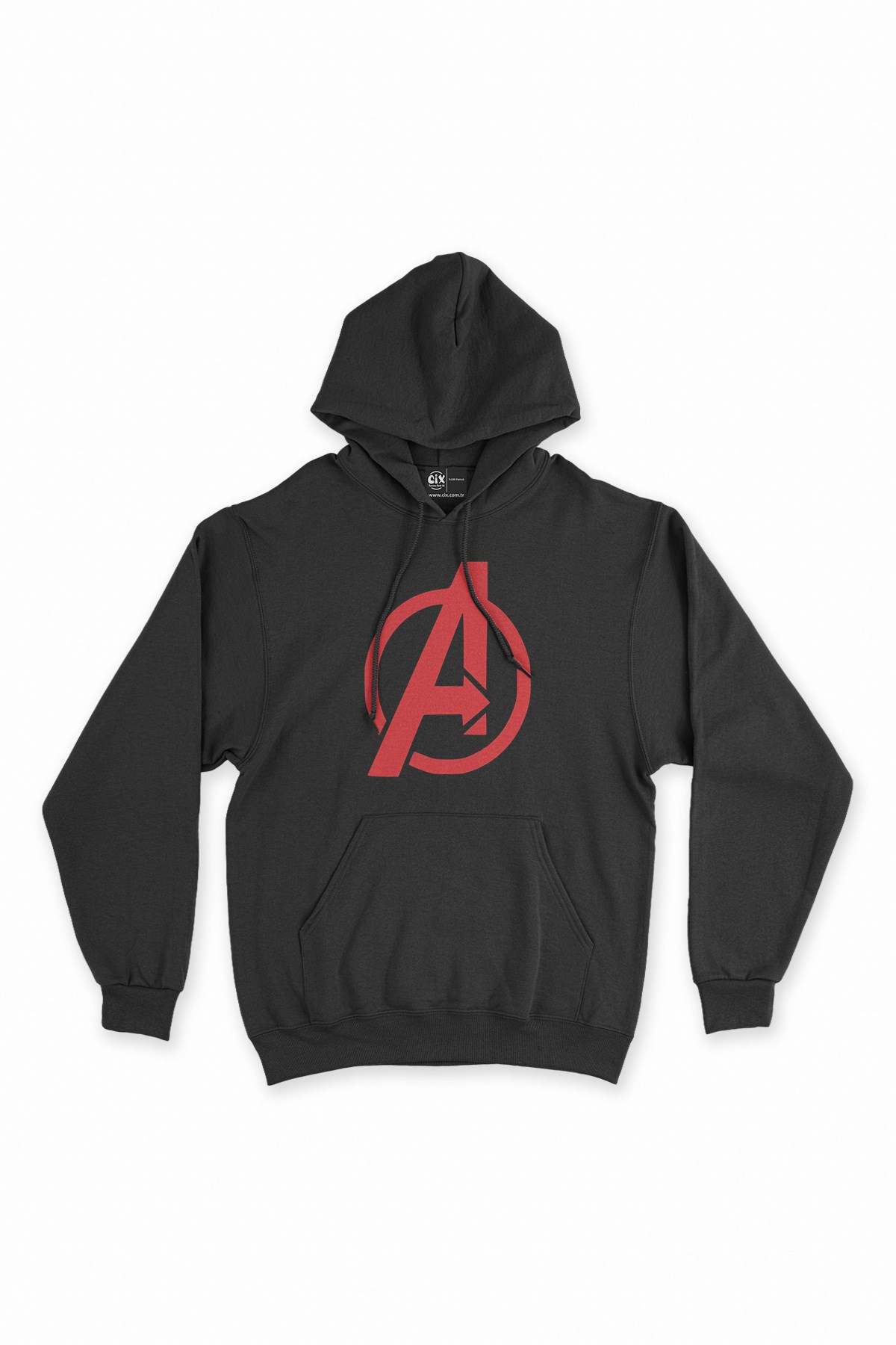 Kırmızı Avengers Logolu Siyah Kapşonlu Sweatshirt Hoodie