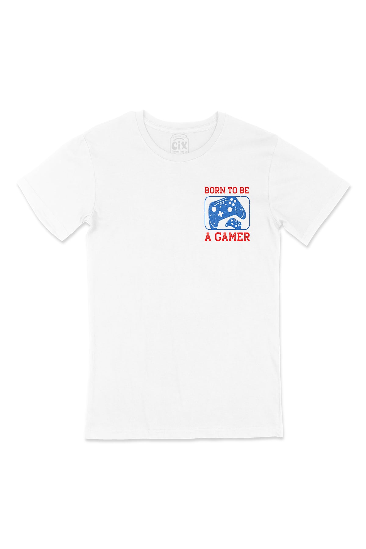 Kırmızı Born To Be A Gamer Cep Logo Tasarımlı Beyaz Tişört