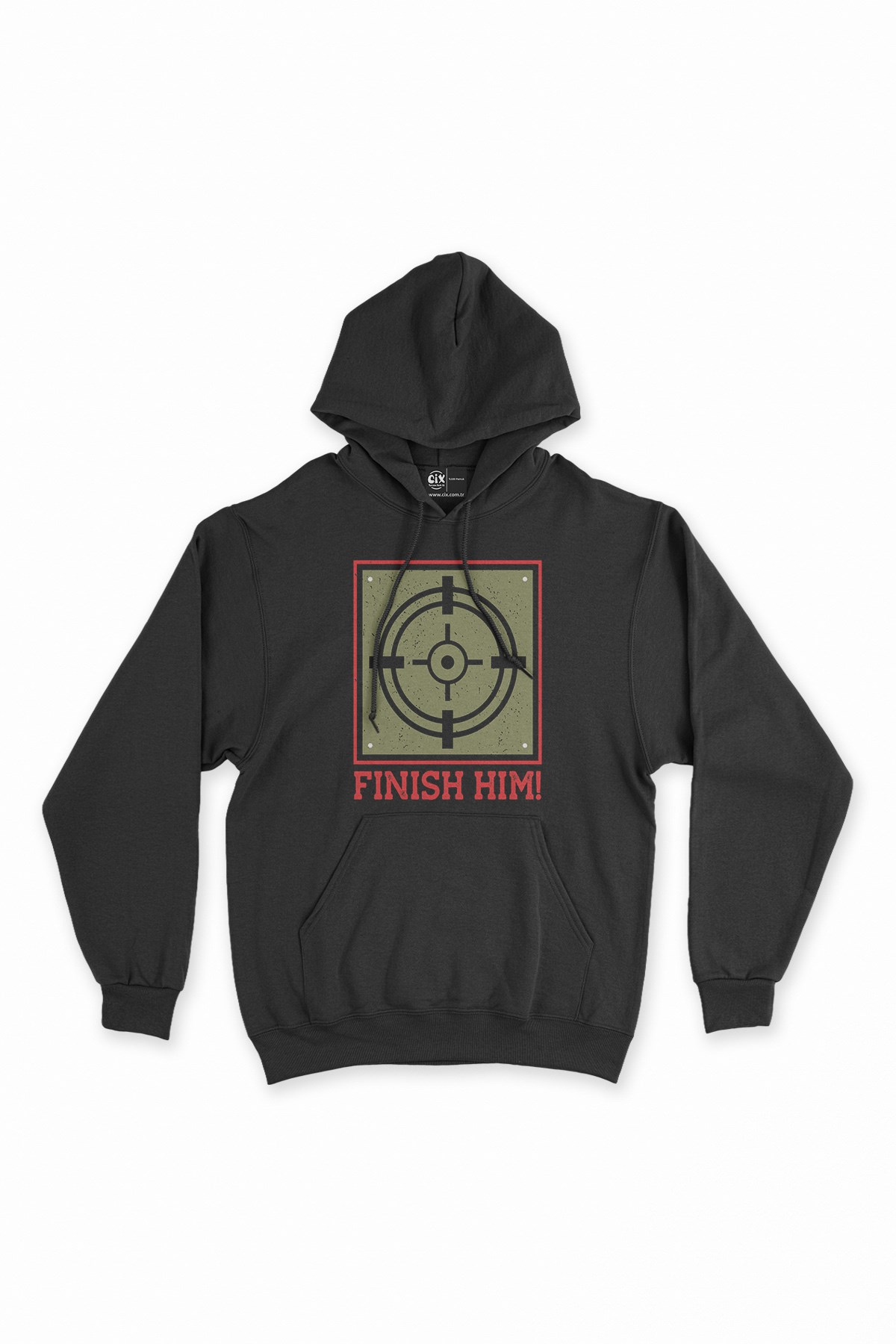 Kırmızı Finish Him Siyah Kapşonlu Sweatshirt Hoodie