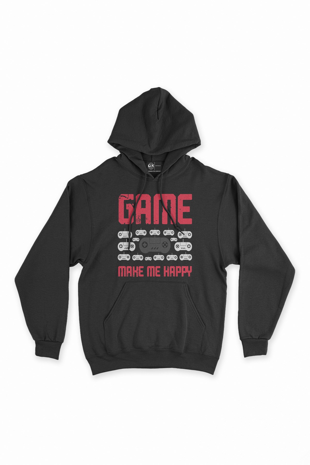 Kırmızı Game Make Me Happy Siyah Kapşonlu Sweatshirt Hoodie