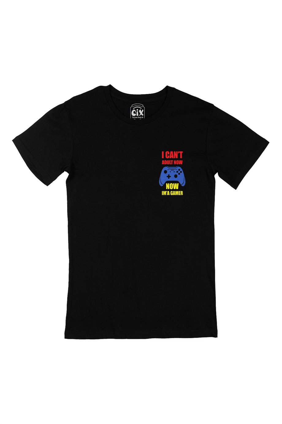 Kırmızı Now I Am A Gamer Cep Logo Tasarımlı Siyah Tişört