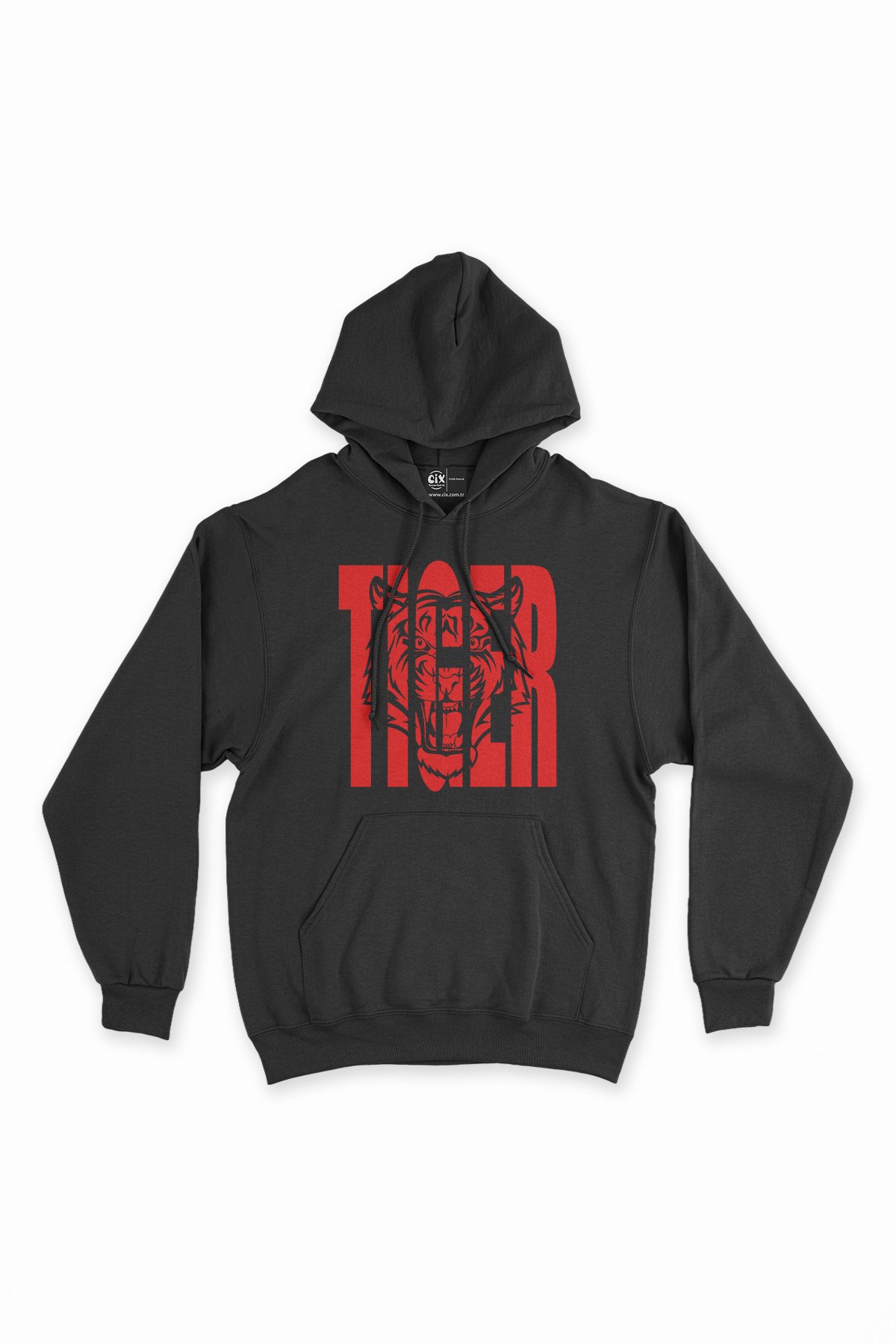 Kırmızı Tiger Kaplan Siyah Kapşonlu Sweatshirt Hoodie