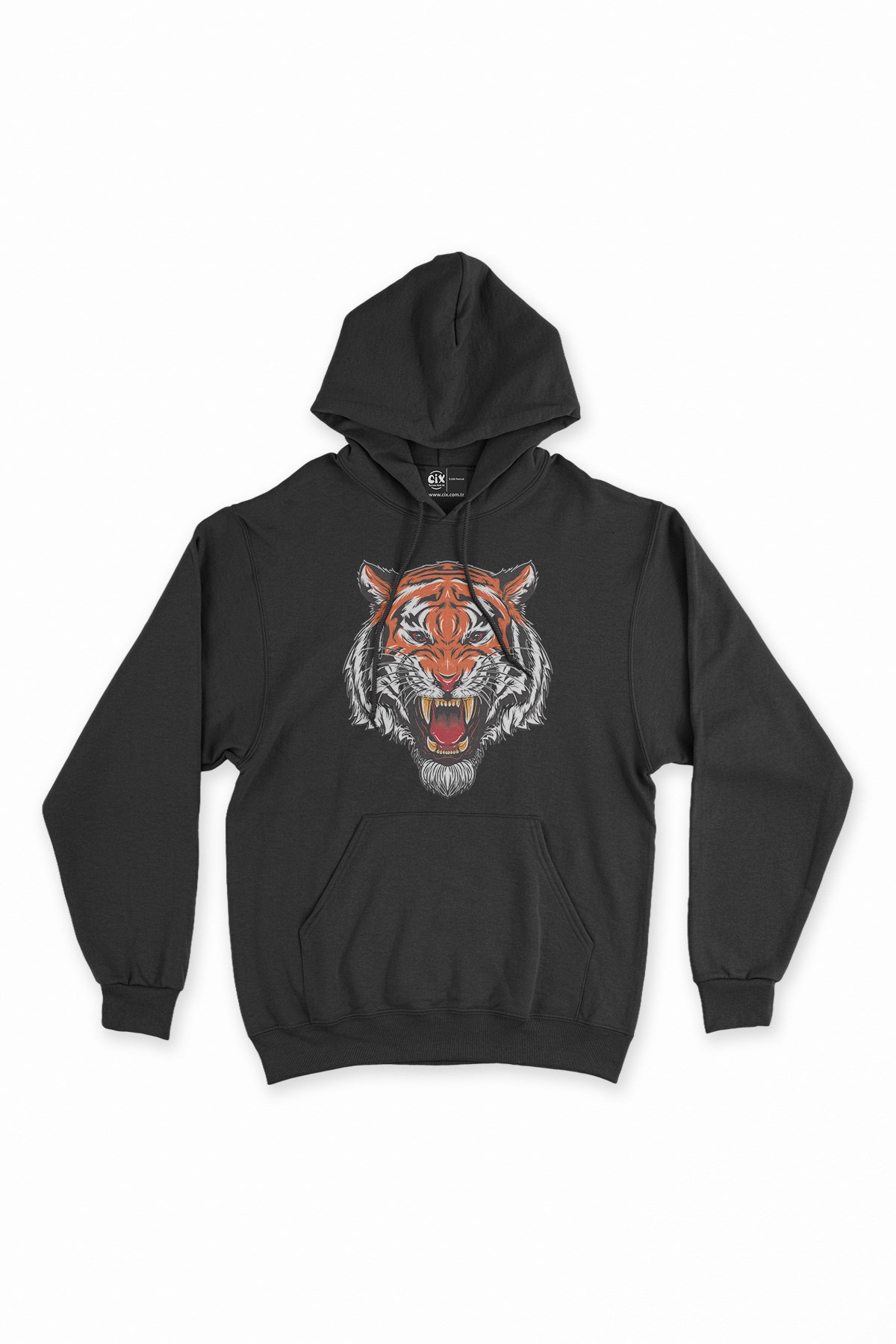 Kızgın Kaplanlı Siyah Kapşonlu Sweatshirt Hoodie