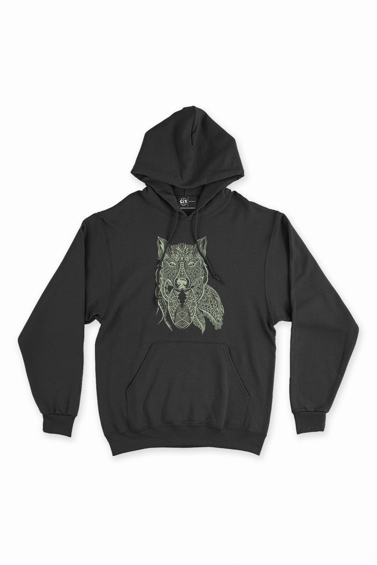 Kızgın Kurt Mandala Siyah Kapşonlu Sweatshirt Hoodie