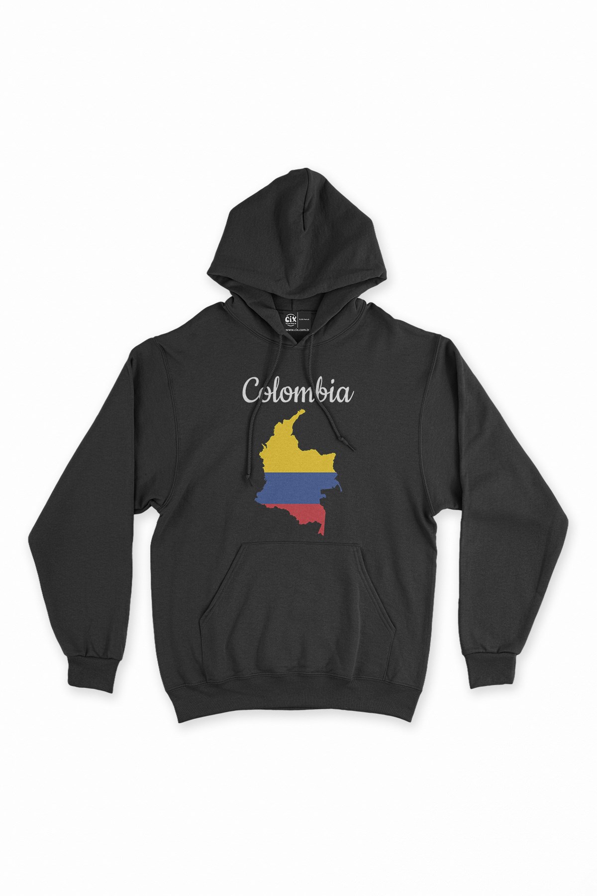 Kolombiya Haritalı ve Bayraklı Siyah Kapşonlu Sweatshirt Hoodie