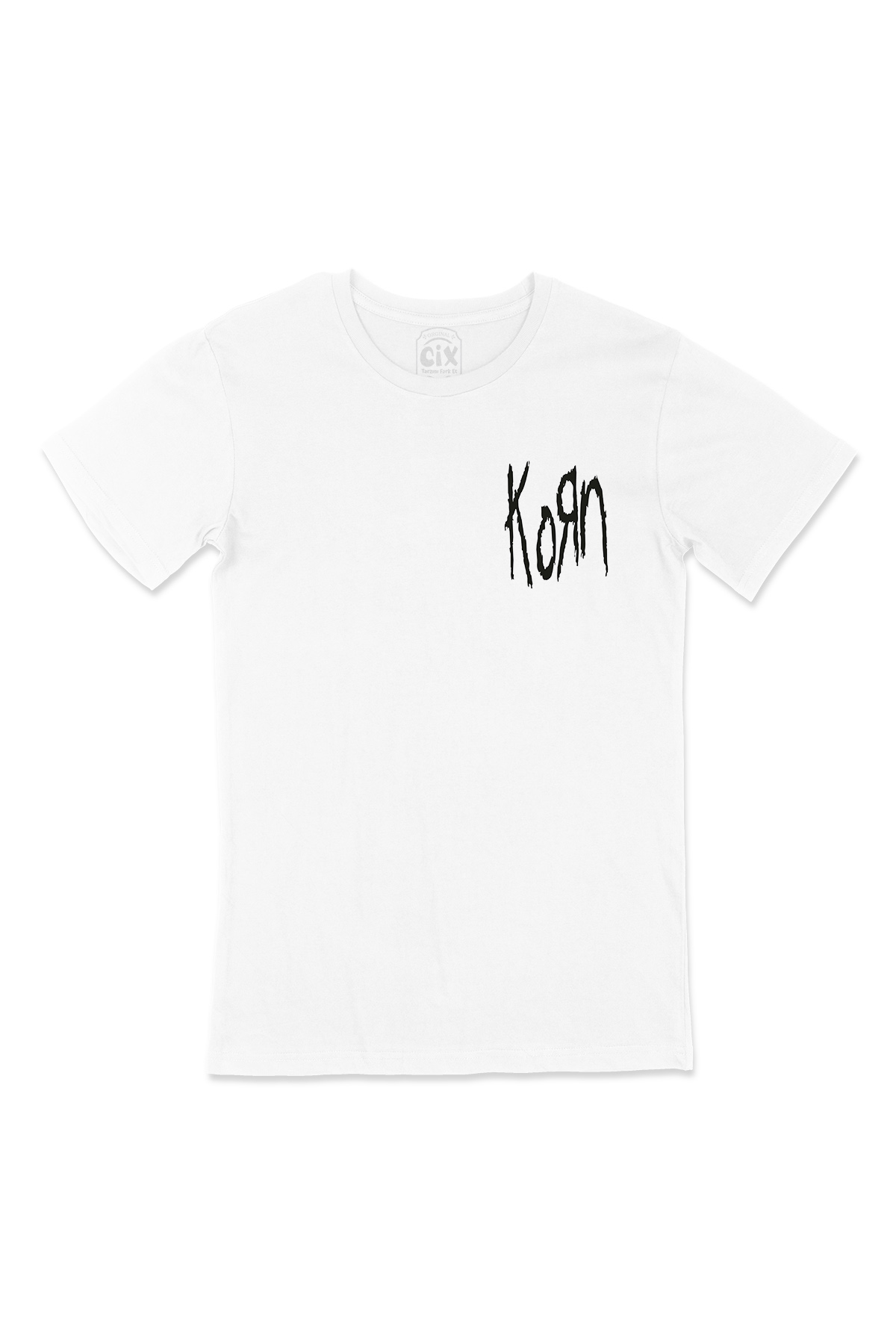 Korn Yazılı Cep Logo Tasarımlı Beyaz Tişört