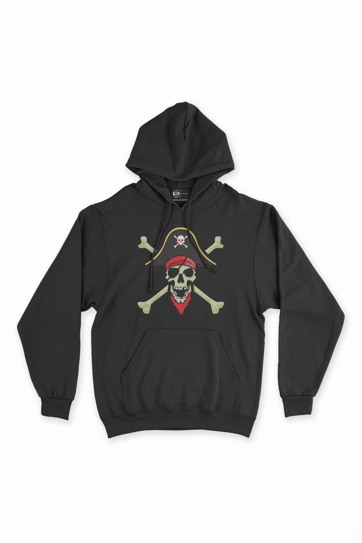Korsan Siyah Kapşonlu Sweatshirt Hoodie