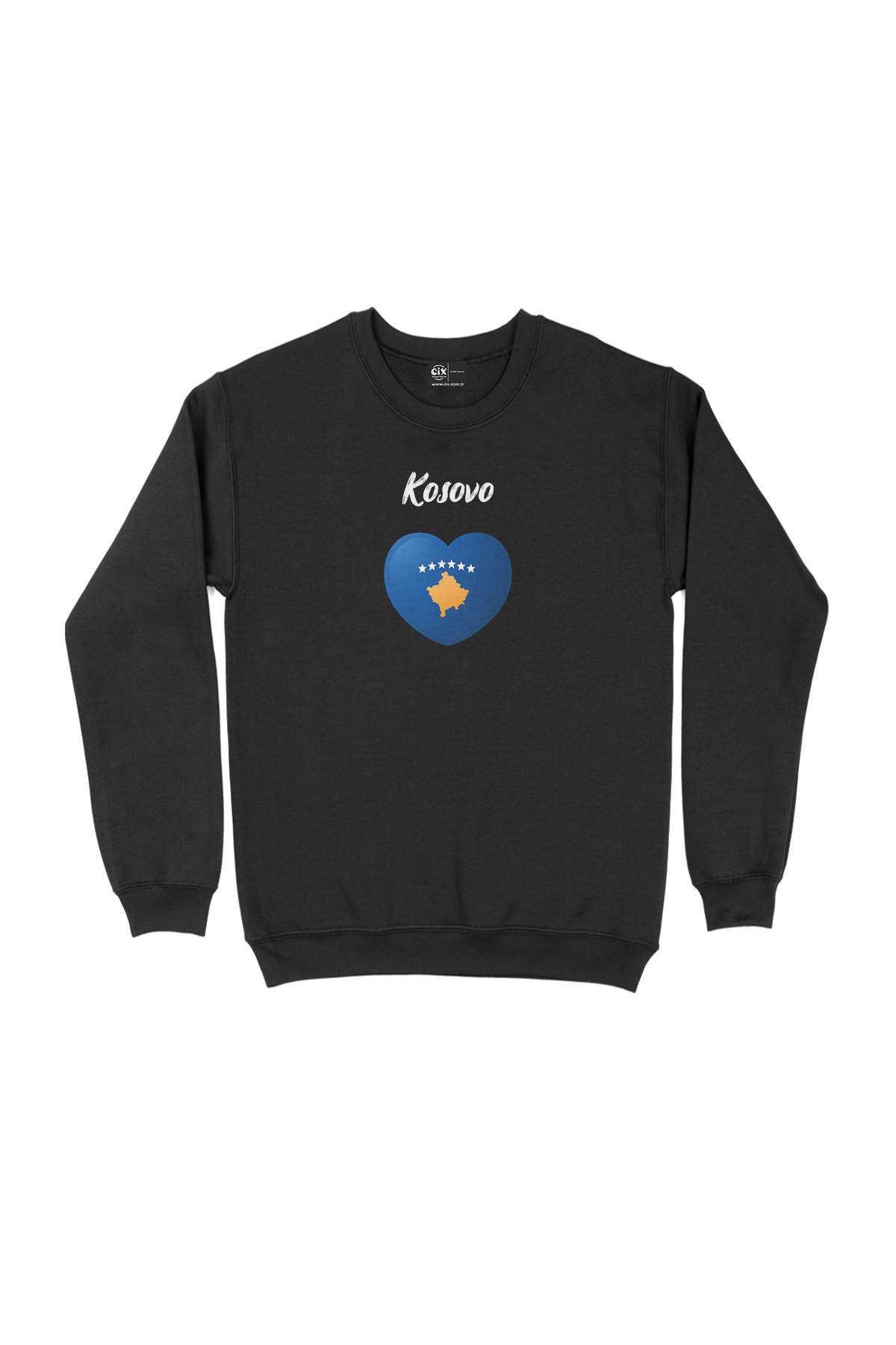 Kosova Bayraklı Kalpli Siyah Sweatshirt