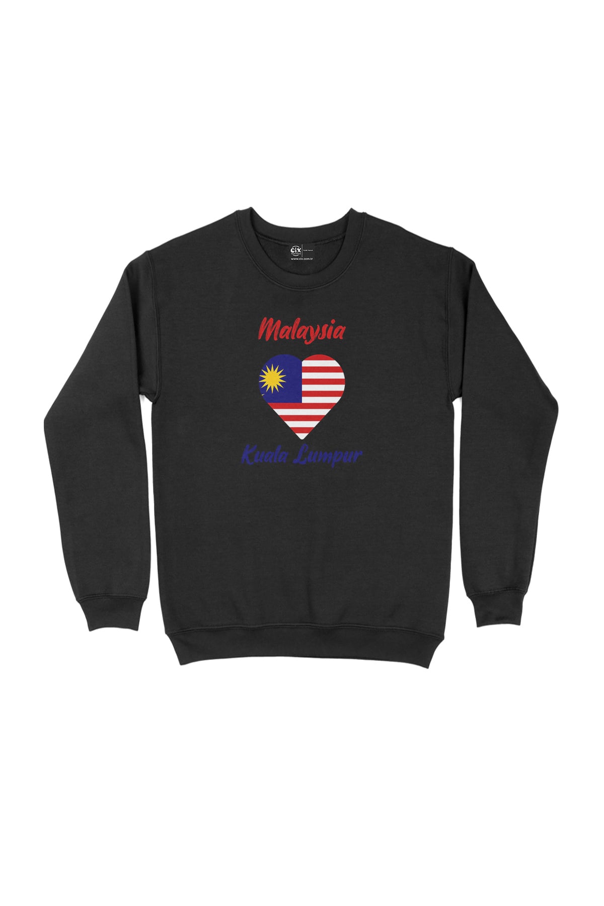 Kuala Lumbur Malezya Bayraklı Kalpli Siyah Sweatshirt